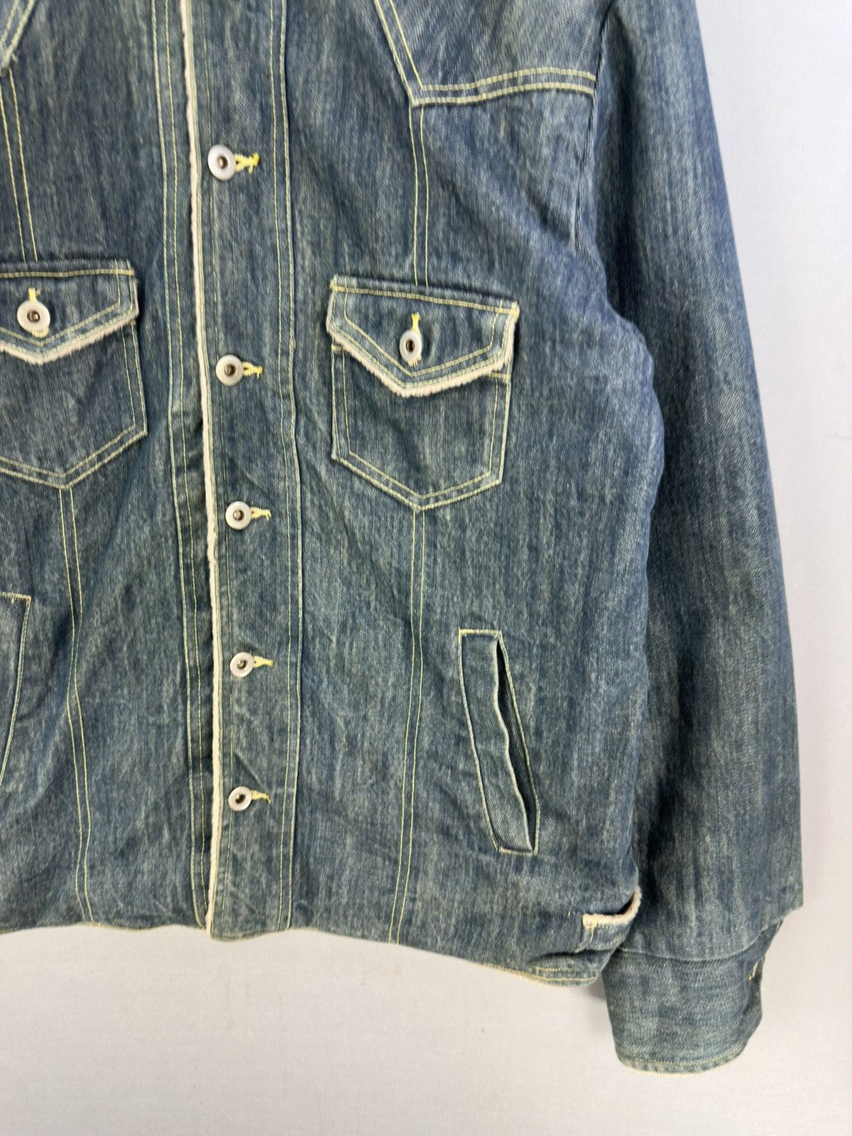 Japanese Brand Denim Sherpa Trucker Jacket by Be Coming Size US L / EU 52-54 / 3 - 3 Thumbnail