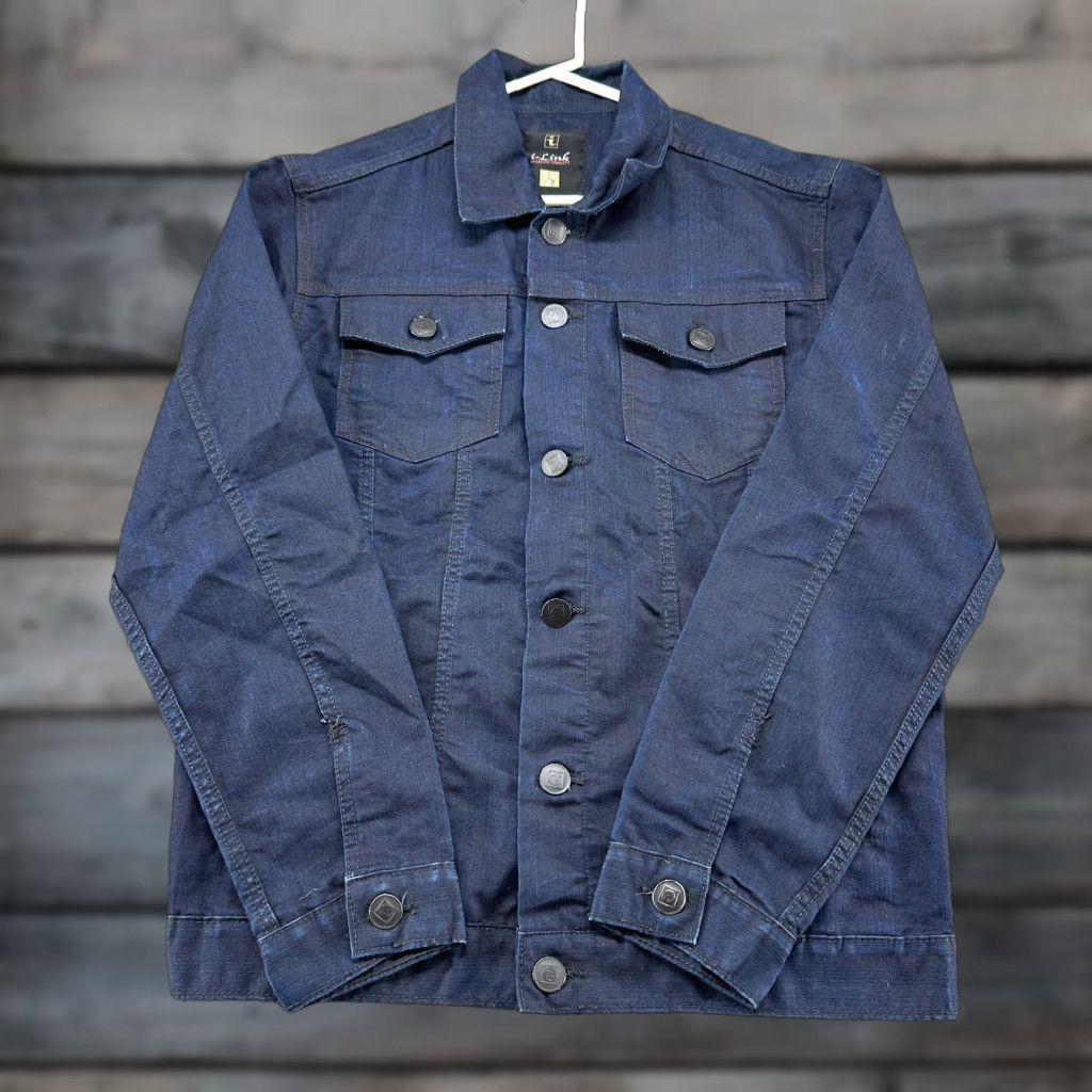 Denime VINTAGE Denim Trucker Jacket Mens XL Blue Button Up Dark Wash Fitted 90s Jacket Boys? Size US XL / EU 56 / 4 - 1 Thumbnail