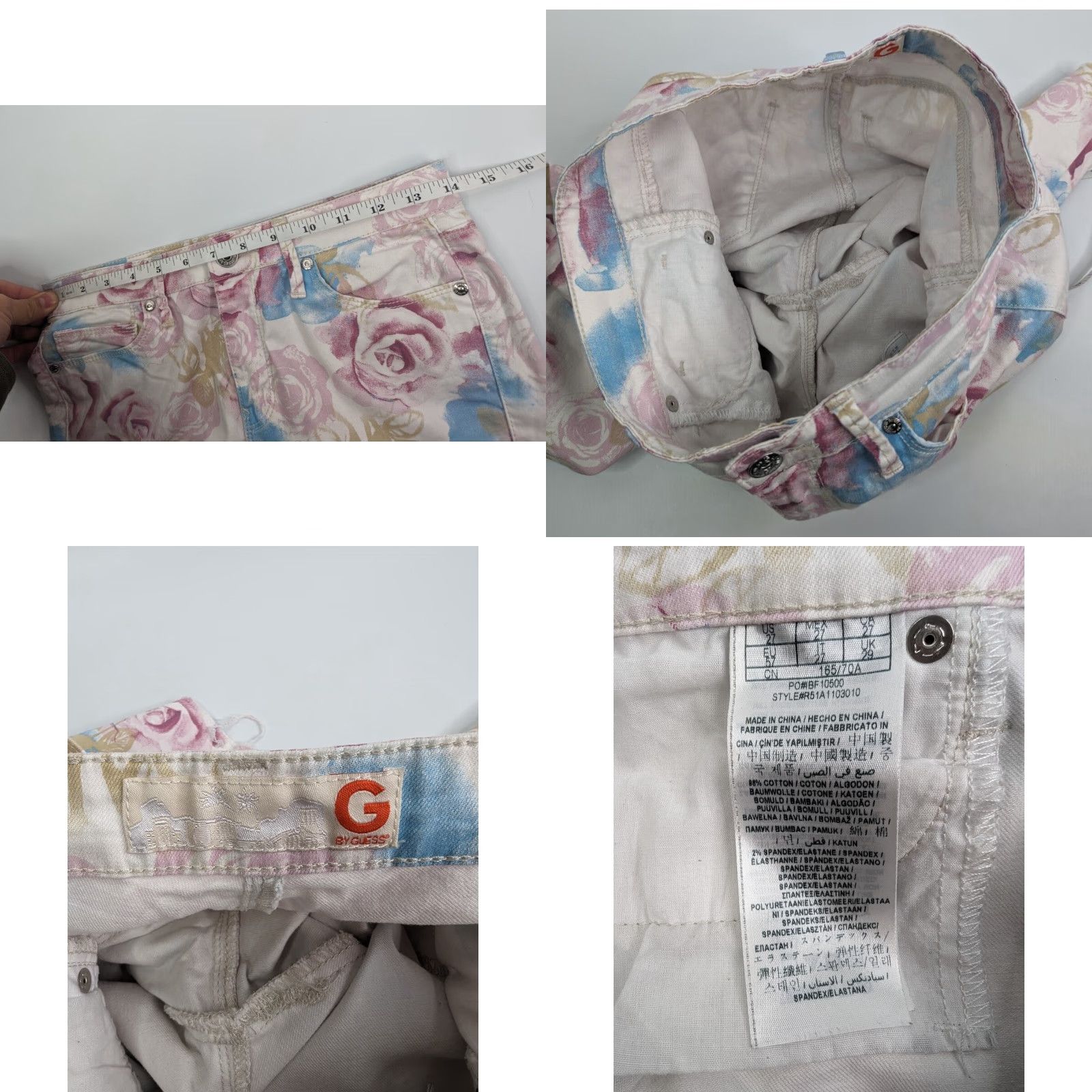 Guess G by Guess Jeans White Blue Pink Rose Floral High Rise Skinny Raw Hem Size 27 Size 27" / US 4 / IT 40 - 8 Thumbnail
