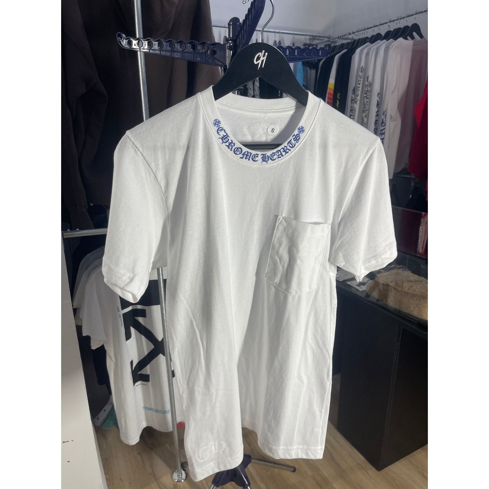 Chrome Hearts Chrome Hearts Blue Neck Logo White S/S T-Shirt - Men's Small Size US S / EU 44-46 / 1 - 1 Thumbnail