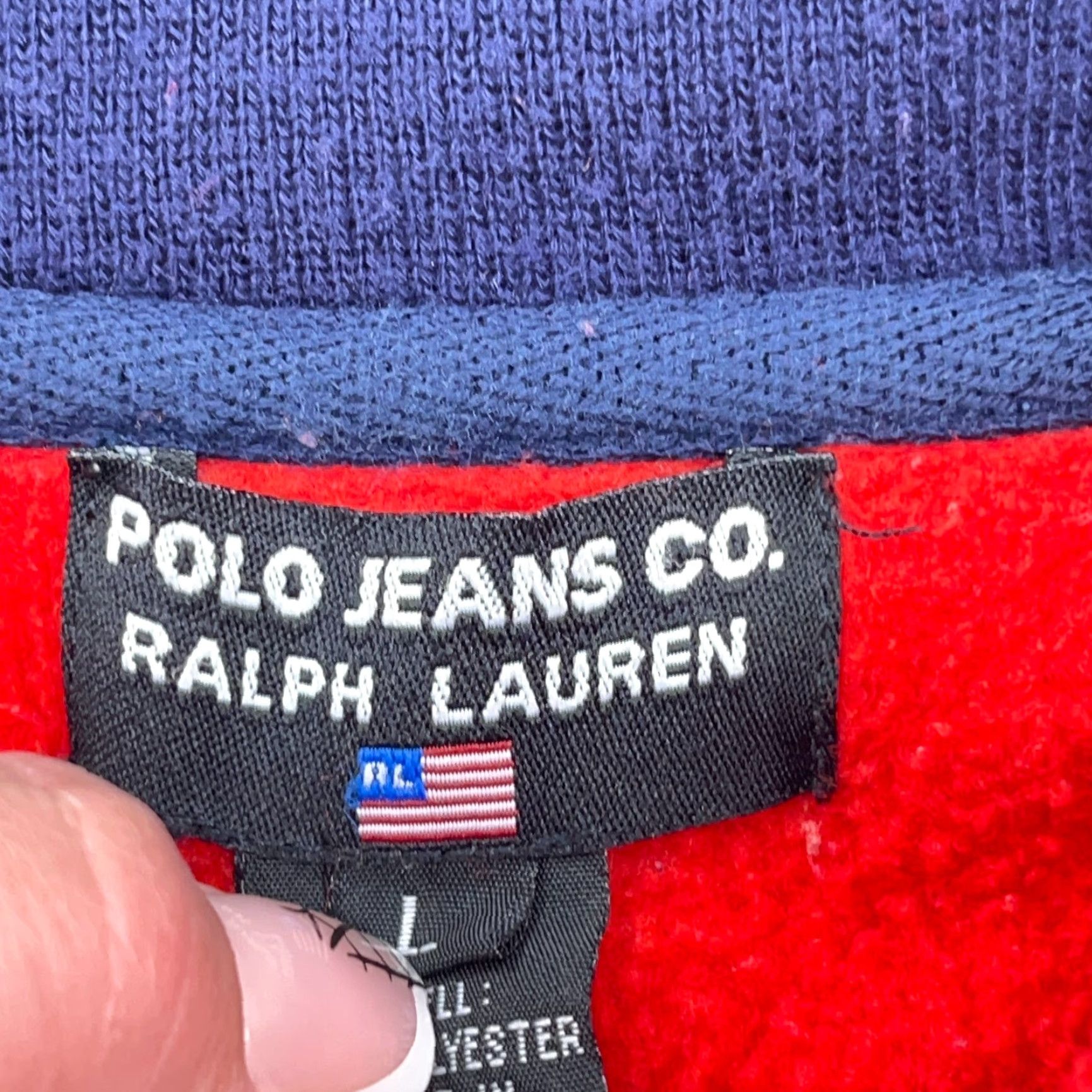 Vintage Vintage Polo Jeans Ralph Lauren Jacket Men Large Red Blue Fleece Zip Full Zip Size US L / EU 52-54 / 3 - 5 Thumbnail