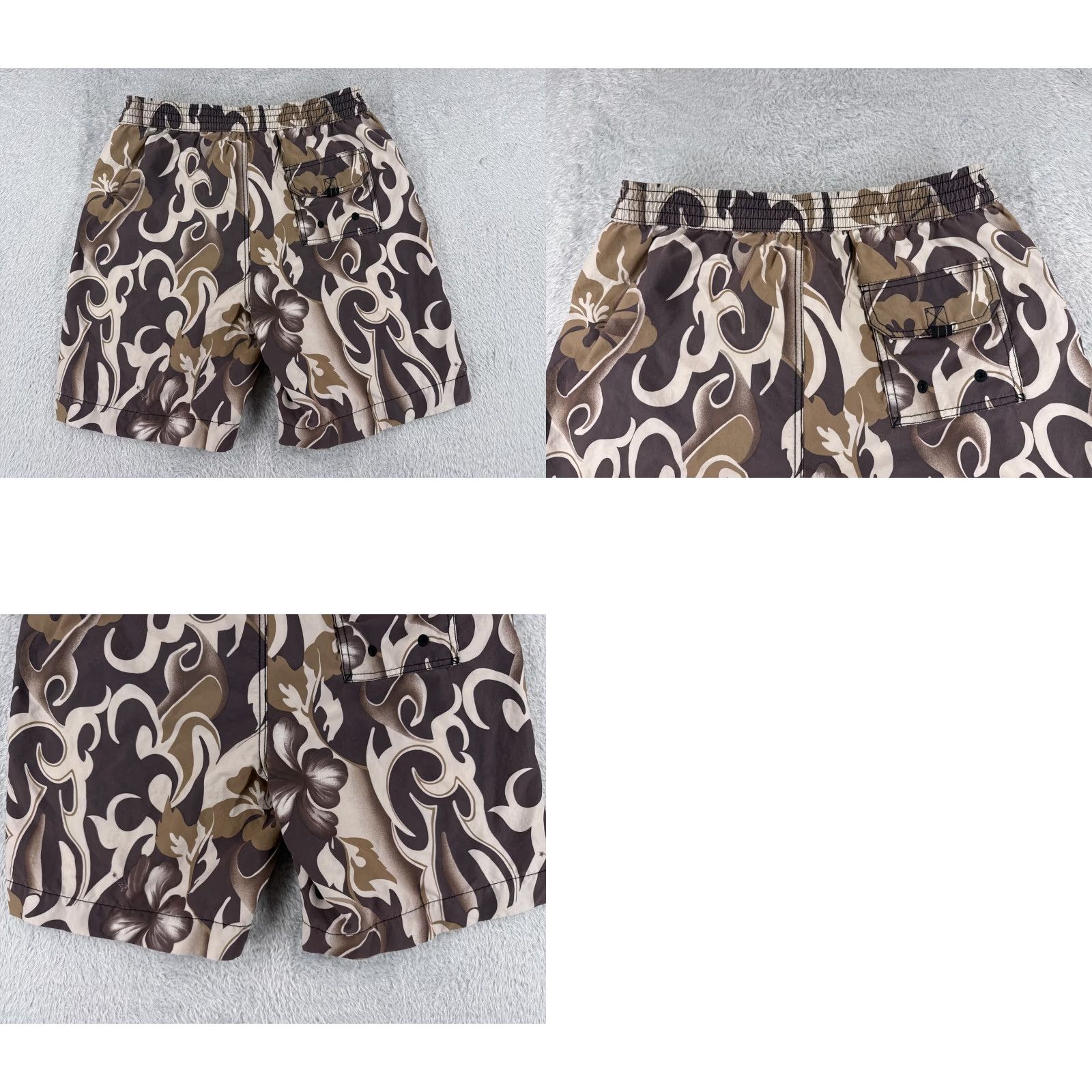 Tommy Bahama Tommy Bahama Board Shorts Men M Brown Gray Floral Elastic Waist Lined Swim Trunk Beach Tropical 90s (if applicable) Mens Size US 31 - 9 Thumbnail