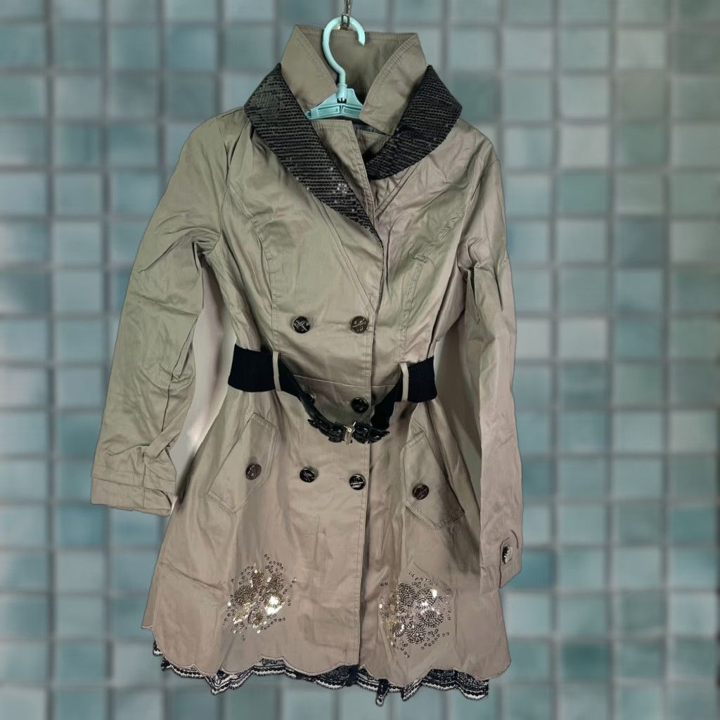Max Mara Max Mara Coat Jr Size M Beige Double Breasted Belted Sequin Short Trench Womens Size 32" / US 10 / IT 46 - 1 Thumbnail