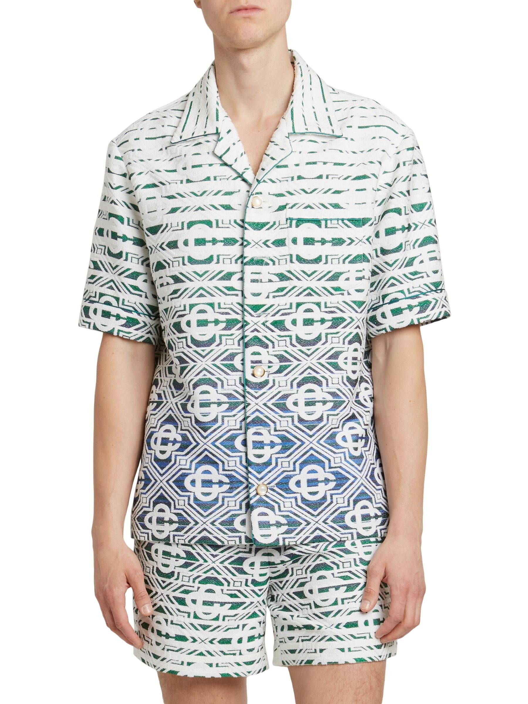 Casablanca os11x0725 Monogrammed Cotton-Blend Shirt in Multicolor Size US M / EU 48-50 / 2 - 2 Thumbnail