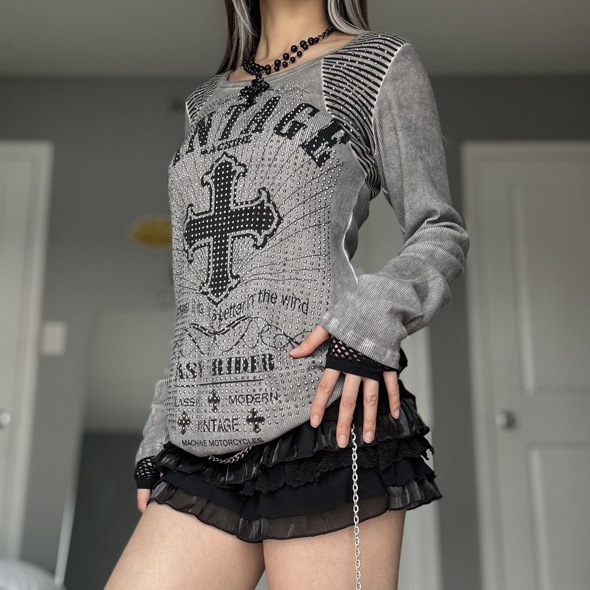 Other Vintage Western Grunge Striped Rhinestone Longsleeve Top Size M / US 6-8 / IT 42-44 - 10 Thumbnail