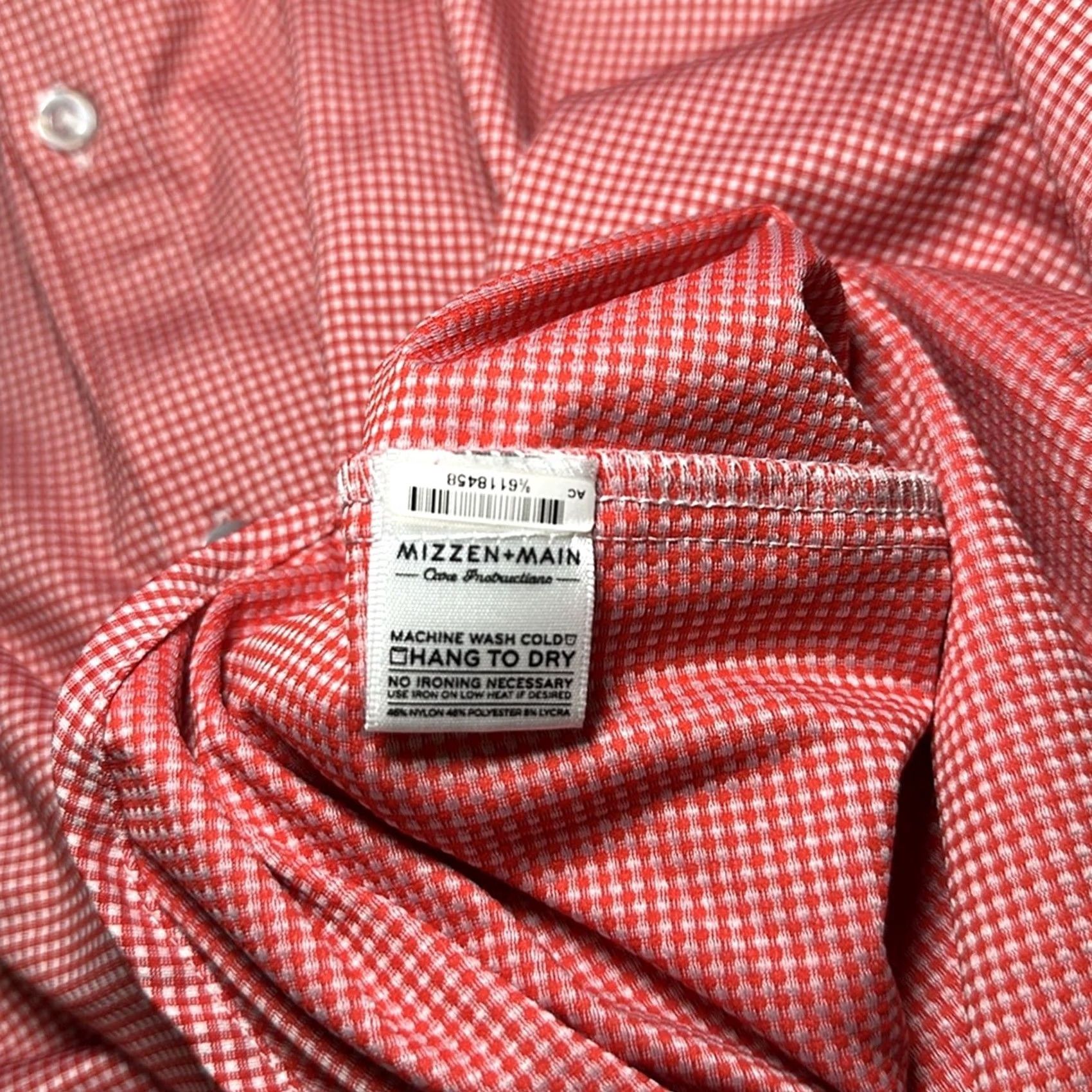 Mizzen+Main Mizzen+Main Shirt XL Men Red Gingham Checkered Performance Long Sleeve Button Standard Fit Size US XL / EU 56 / 4 - 7 Thumbnail