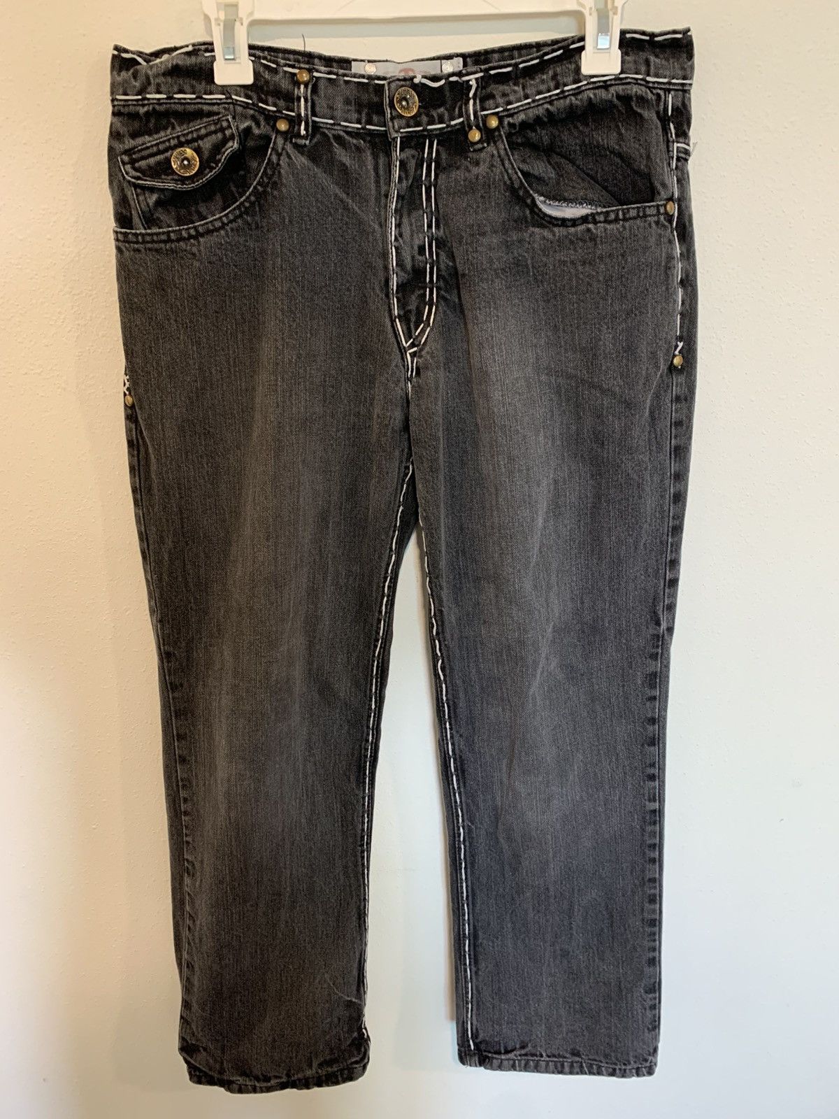 Japanese Brand Vintage Xotix leather detailed baggy jeans Size US 34 / EU 50 - 4 Thumbnail