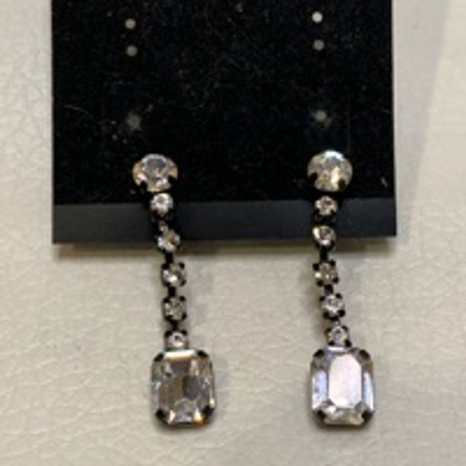 Other Black Rhinestone Drop Earrings Silver Crystal Dangle Size ONE SIZE - 2 Thumbnail