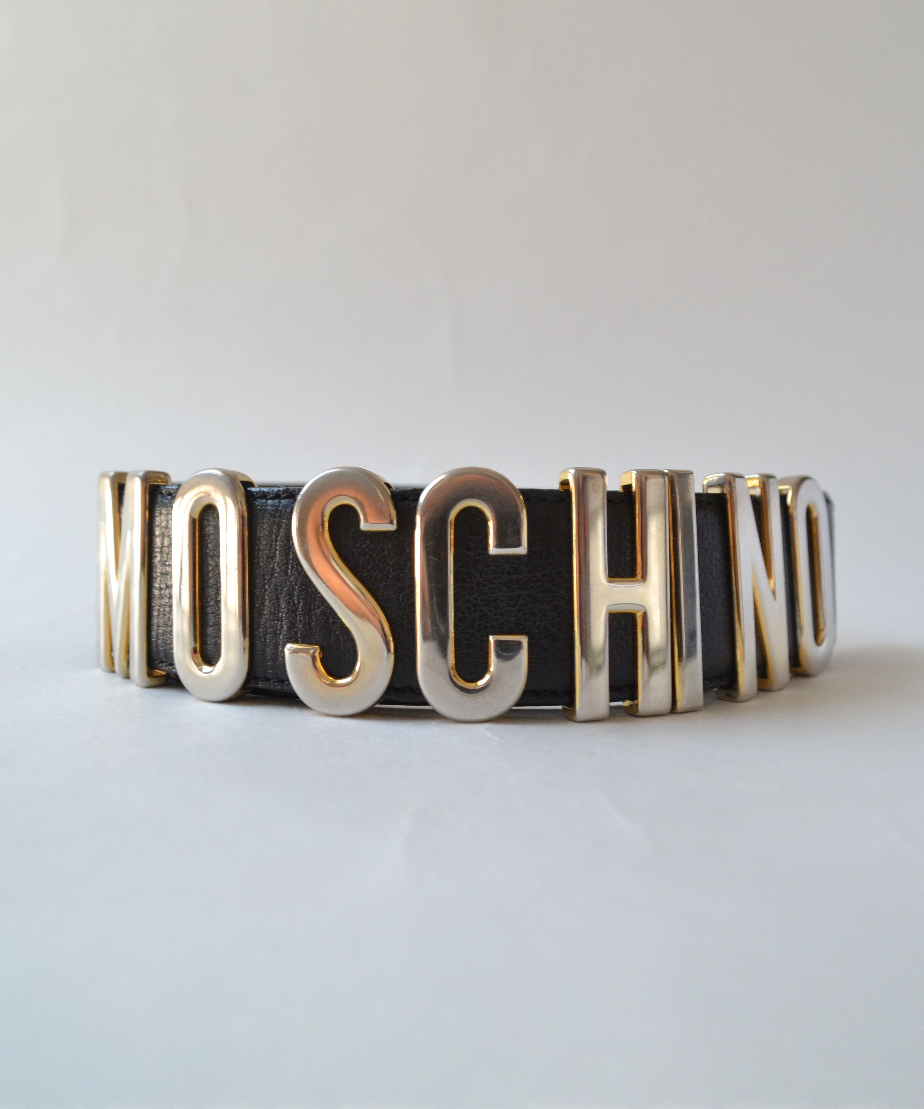 Moschino MOSCHINO Belt Leather Logo Vintage 90s Buckle Black Gold Size ONE SIZE - 3 Thumbnail
