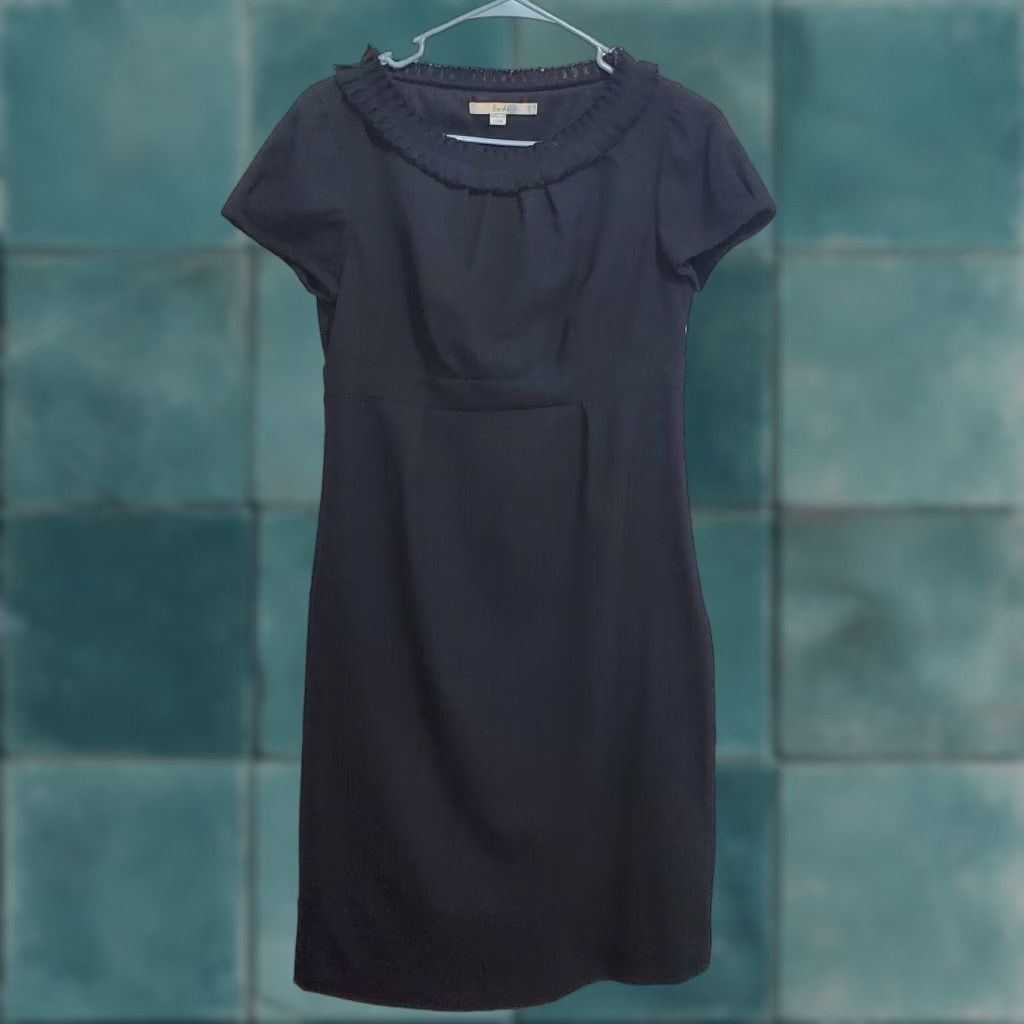 VINTAGE Boden Dress Women 6R Black Short Sleeve 100% Wool Side Zip Lined Office Career