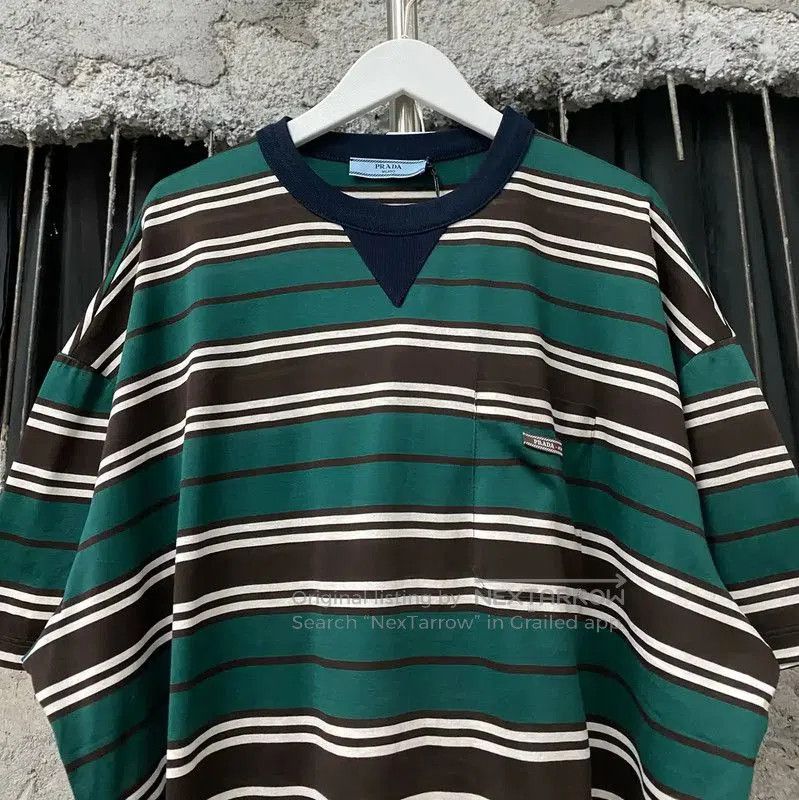 Prada Prada Striped Men's T-Shirt in Green and Brown. Size US M / EU 48-50 / 2 - 3 Thumbnail