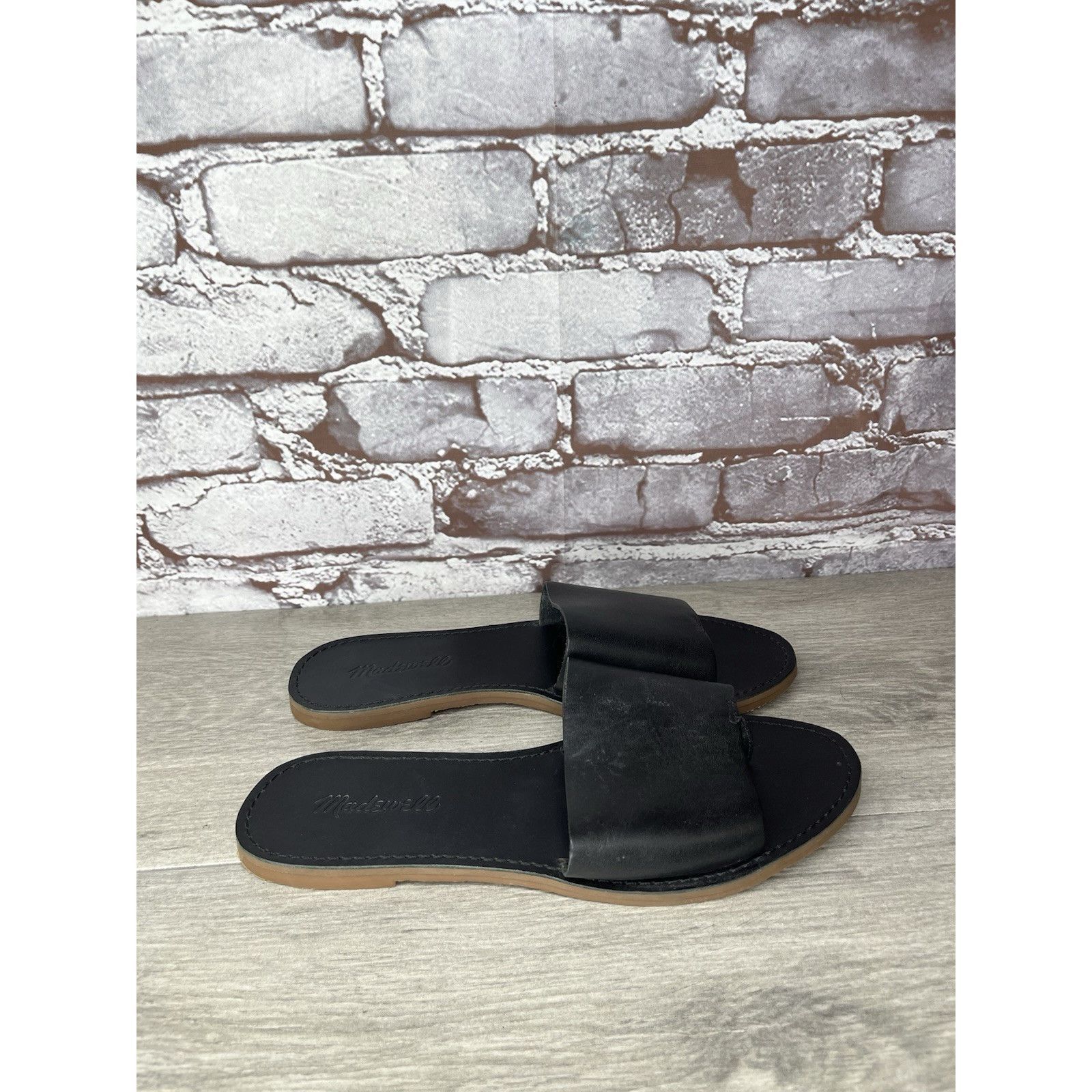 Madewell Madewell The Boardwalk Post Slides Black Leather Sandals Wom Size US 7.5 / IT 37.5 - 4 Thumbnail
