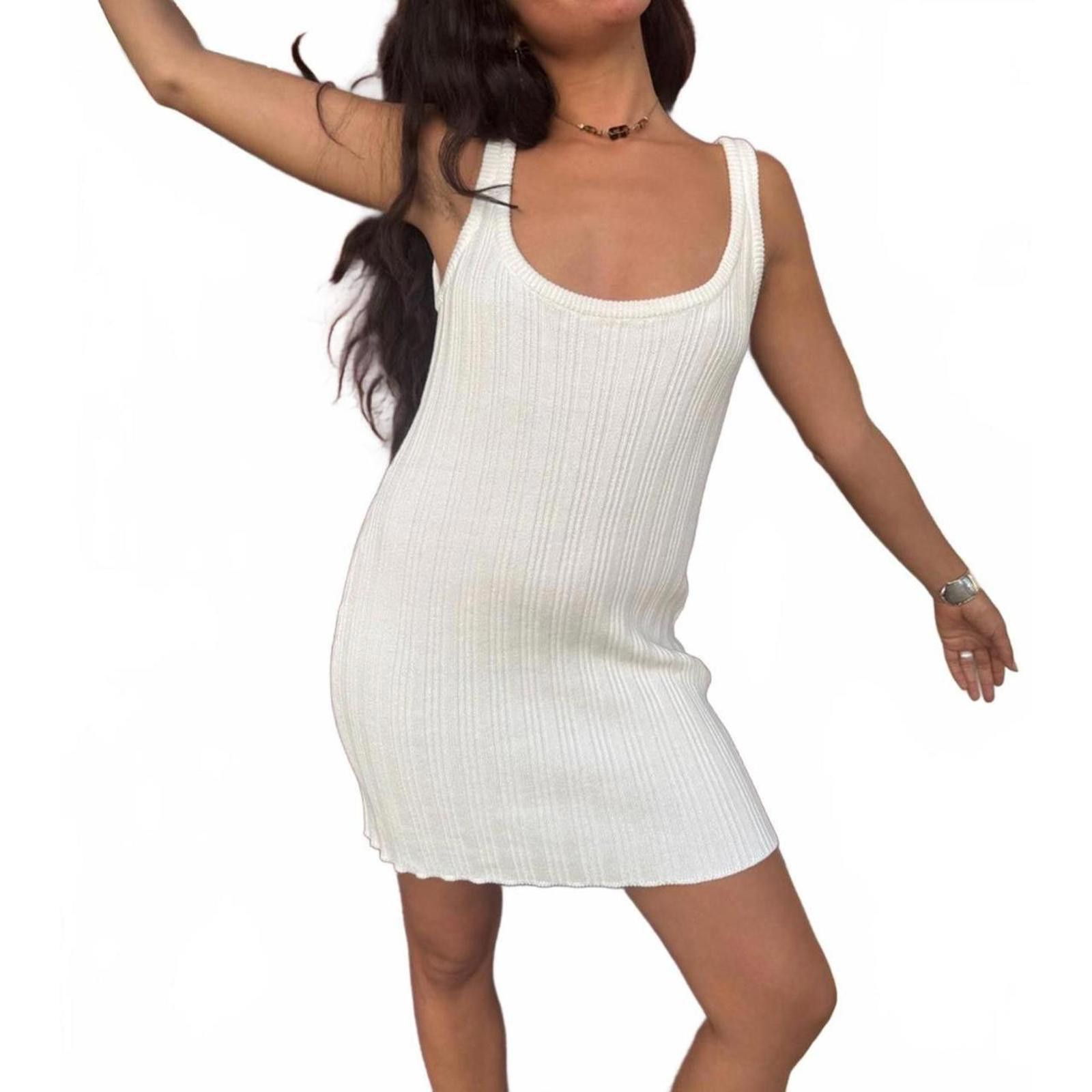Designer Rue Stiic L Cream Cotton Scoop Neck Cable Knit Tank Dress Size L / US 10 / IT 46 - 5 Thumbnail