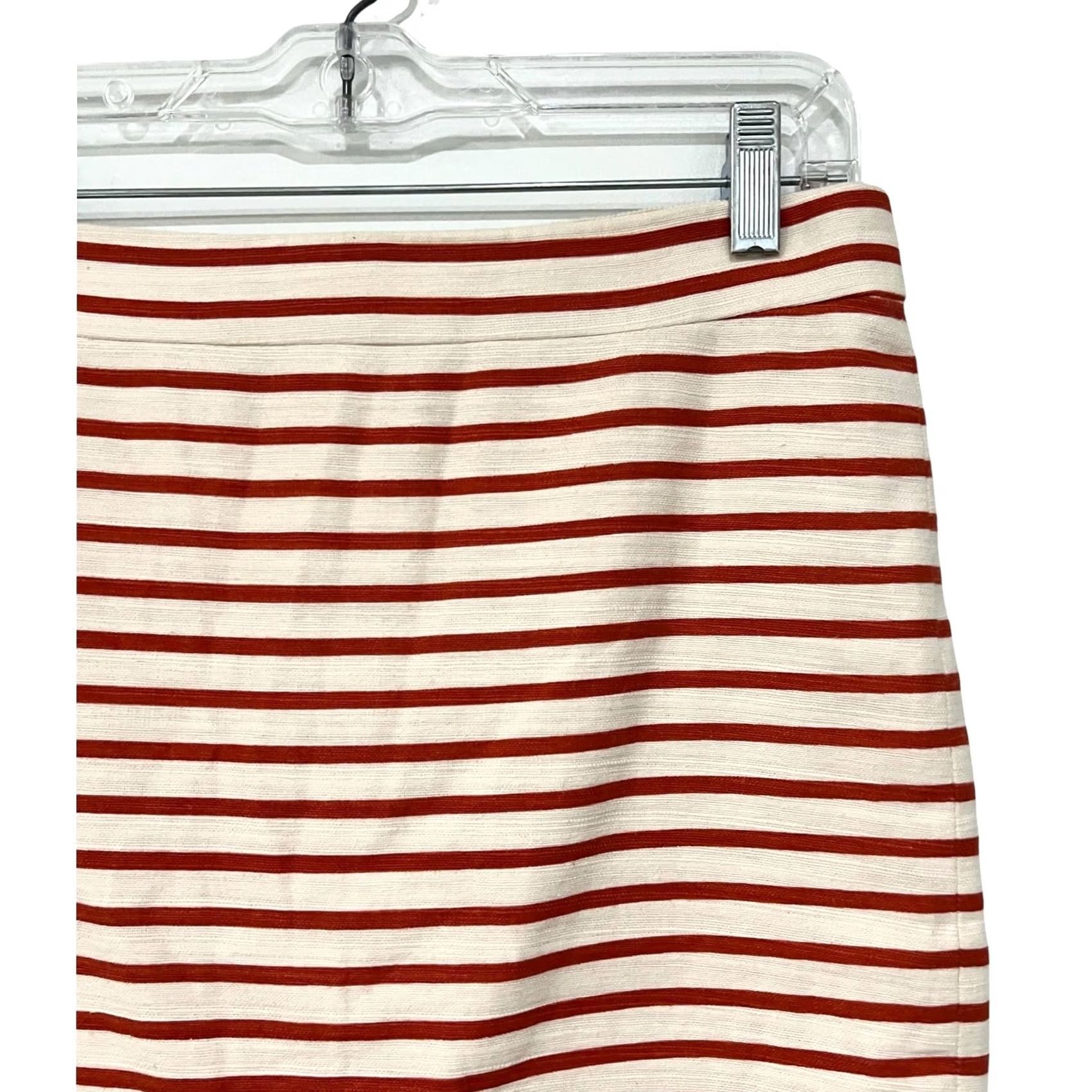J.Crew J. Crew No 2 Pencil Skirt Size 2 Red Ivory Stripe Knee Length Linen Cotton Skirt Womens Knee Length Striped Autumn Winter Spring Summer 2 Womens Size 26" / US 2 / IT 38 - 2 Thumbnail