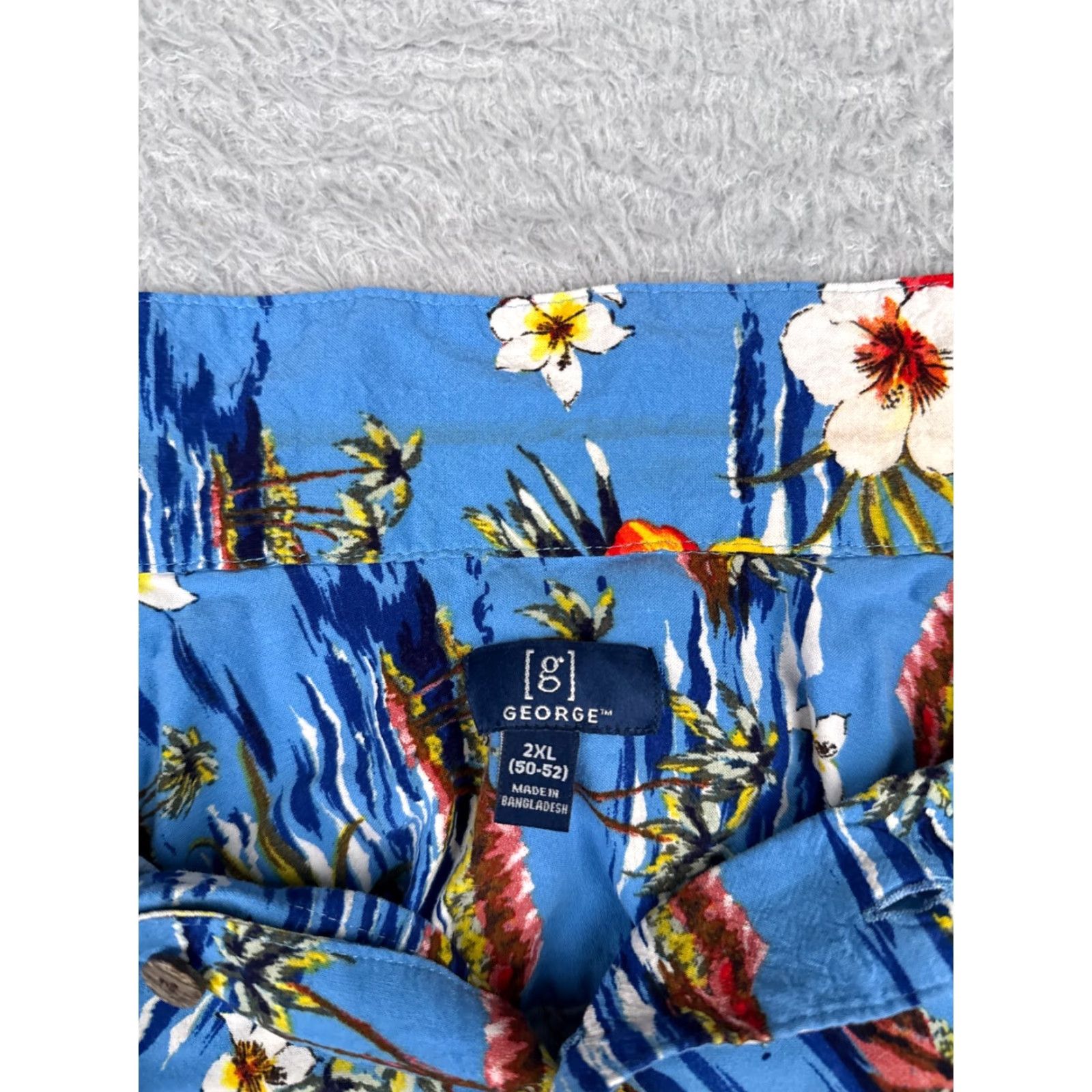 George George Shirt Men 2XL Blue Floral Island Hawaiian 100% Rayon Button-Up Size US XXL / EU 58 / 5 - 3 Thumbnail