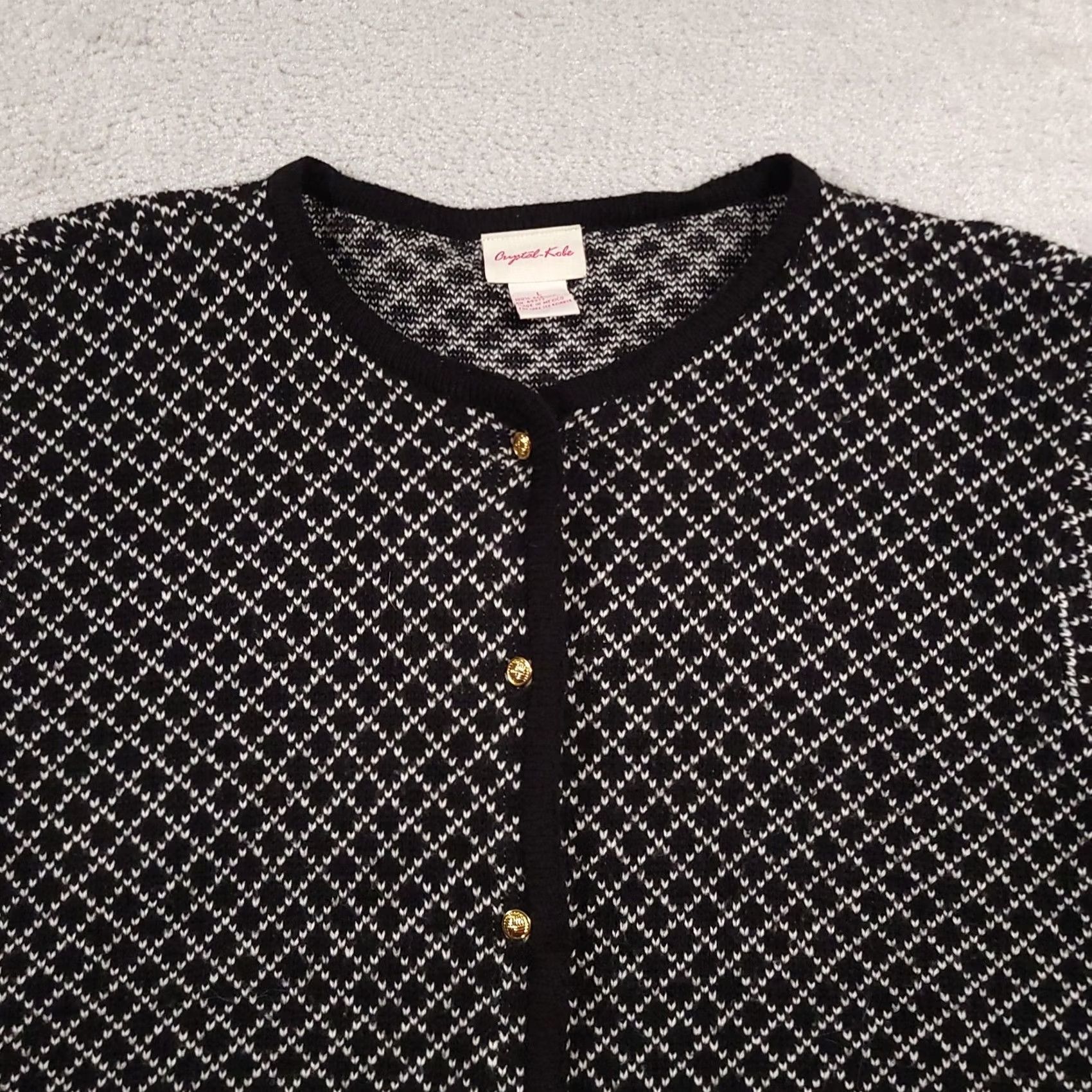 Vintage VINTAGE Crystal-Kobe Sweater Cardigan Womens Large Black White Pockets Knit Gold Buttons 90s Womens Size L / US 10 / IT 46 - 3 Thumbnail