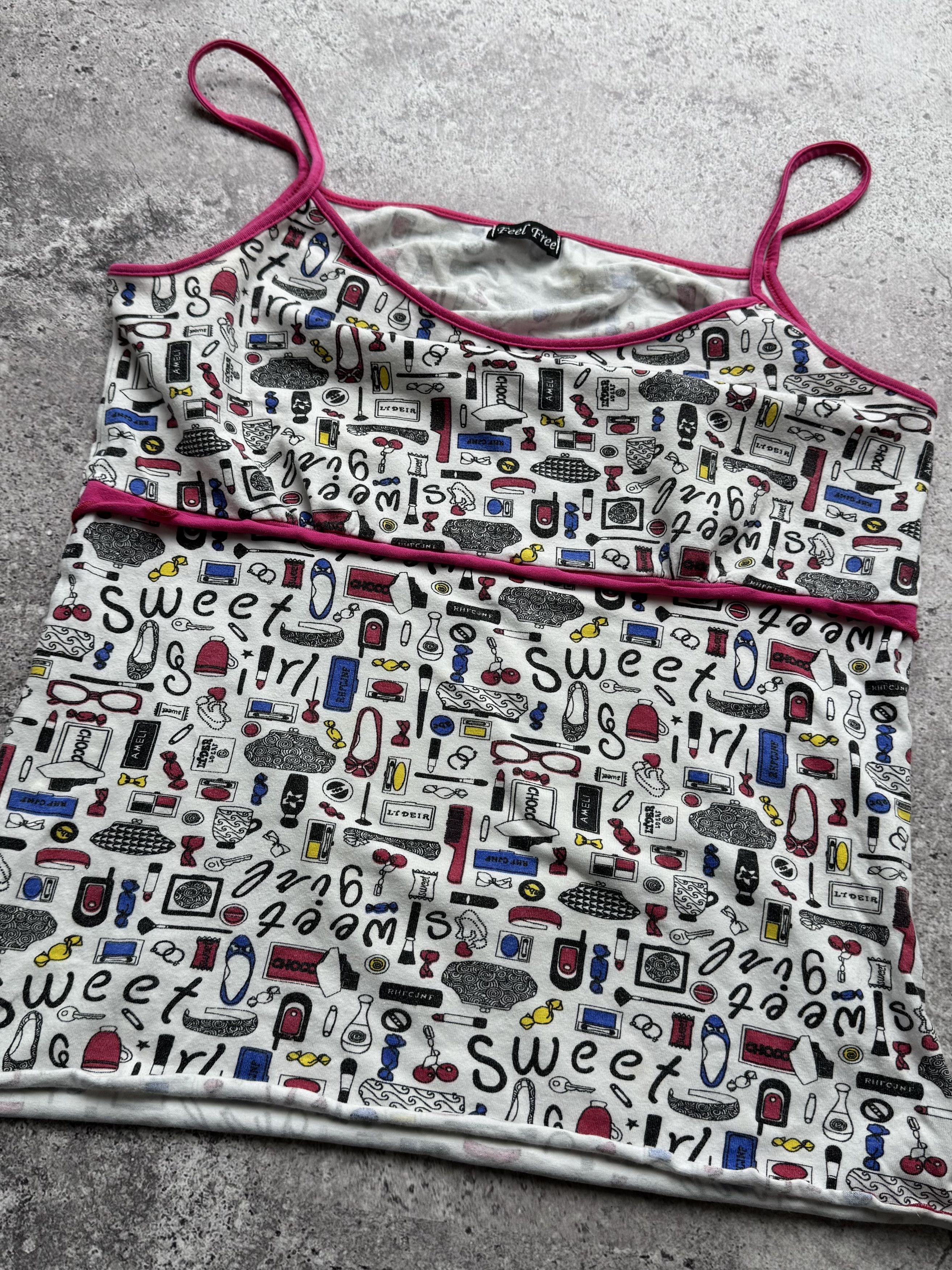 Vintage Y2K Graphic Cami Top Spaghetti Strap Novelty Print Tank (E8) Size S / US 4 / IT 40 - 2 Thumbnail