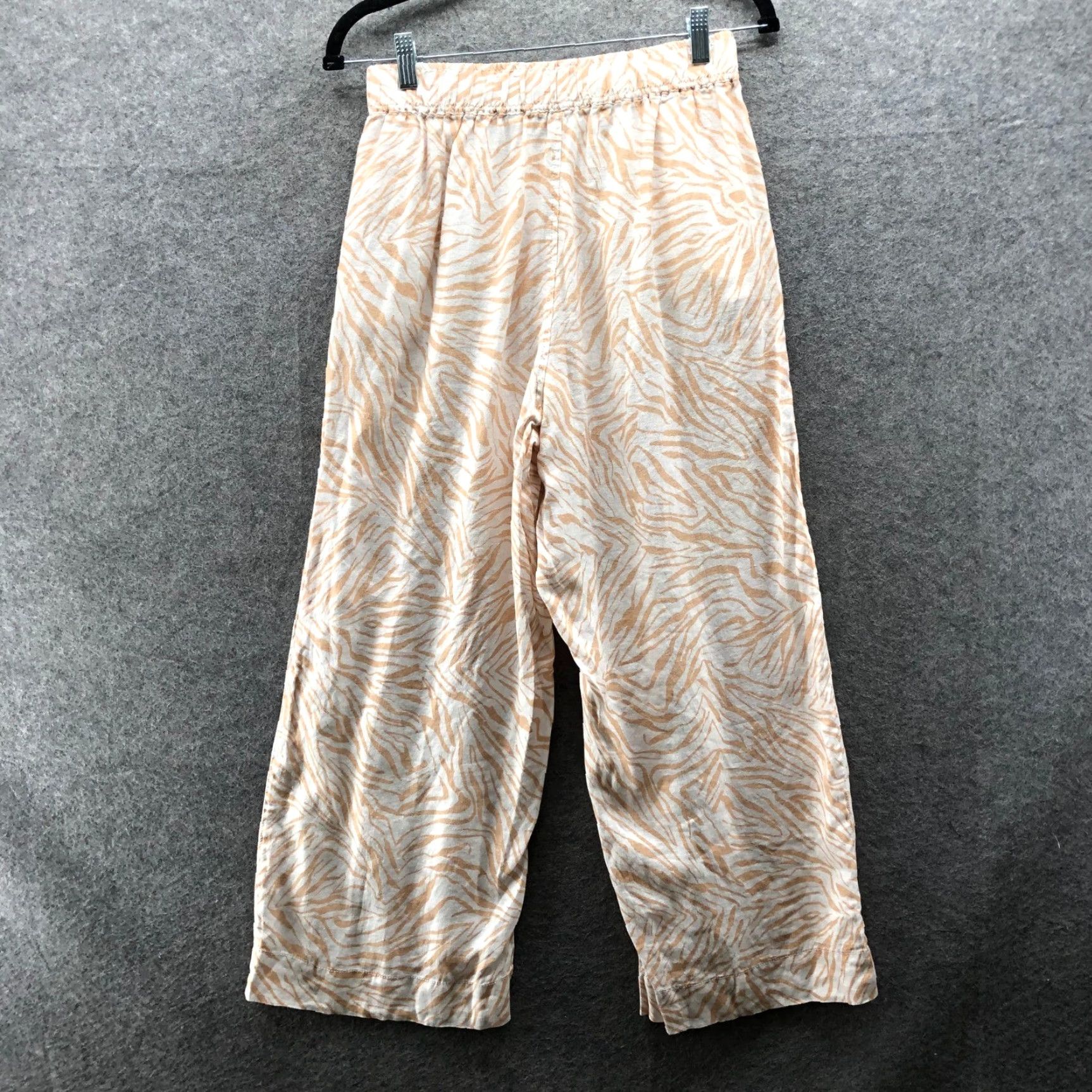 Cynthia Rowley Cynthia Rowley 100% Linen Wide Leg Crop Pants Womens M Tan Animal Print White Size 32" / US 10 / IT 46 - 2 Thumbnail