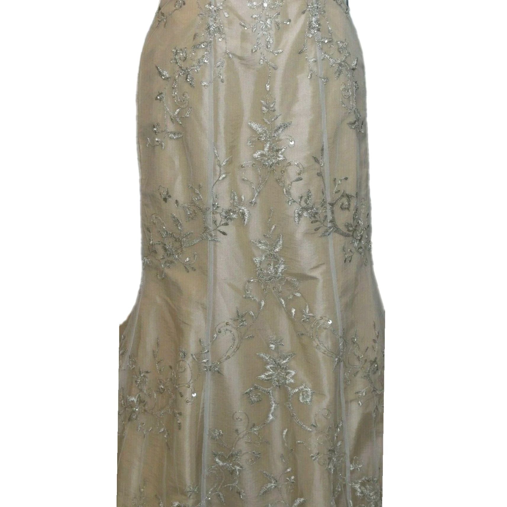 Vintage Mari Lee Wedding Dress Gown Sleeveless V Neck Size XS Sequin Lace Champagne/Cream Dress Back Zipper Duchess Ball Gown Womens Size ONE SIZE - 4 Thumbnail