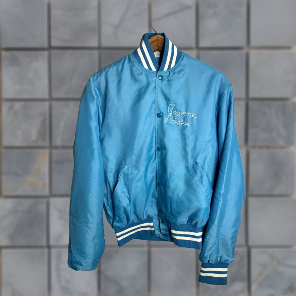 Vintage VINTAGE Unbranded Varsity Jacket Mens M Blue Fleece Lined 80s 70s Chainstitch Button Short 8/10 Size US M / EU 48-50 / 2 - 1 Thumbnail