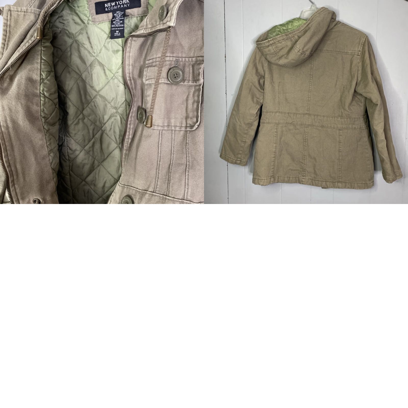 CO New York & Co Jacket Womens Medium Olive Green Hooded Quilted Lined Coat 20x27 Size M / US 6-8 / IT 42-44 - 8 Thumbnail