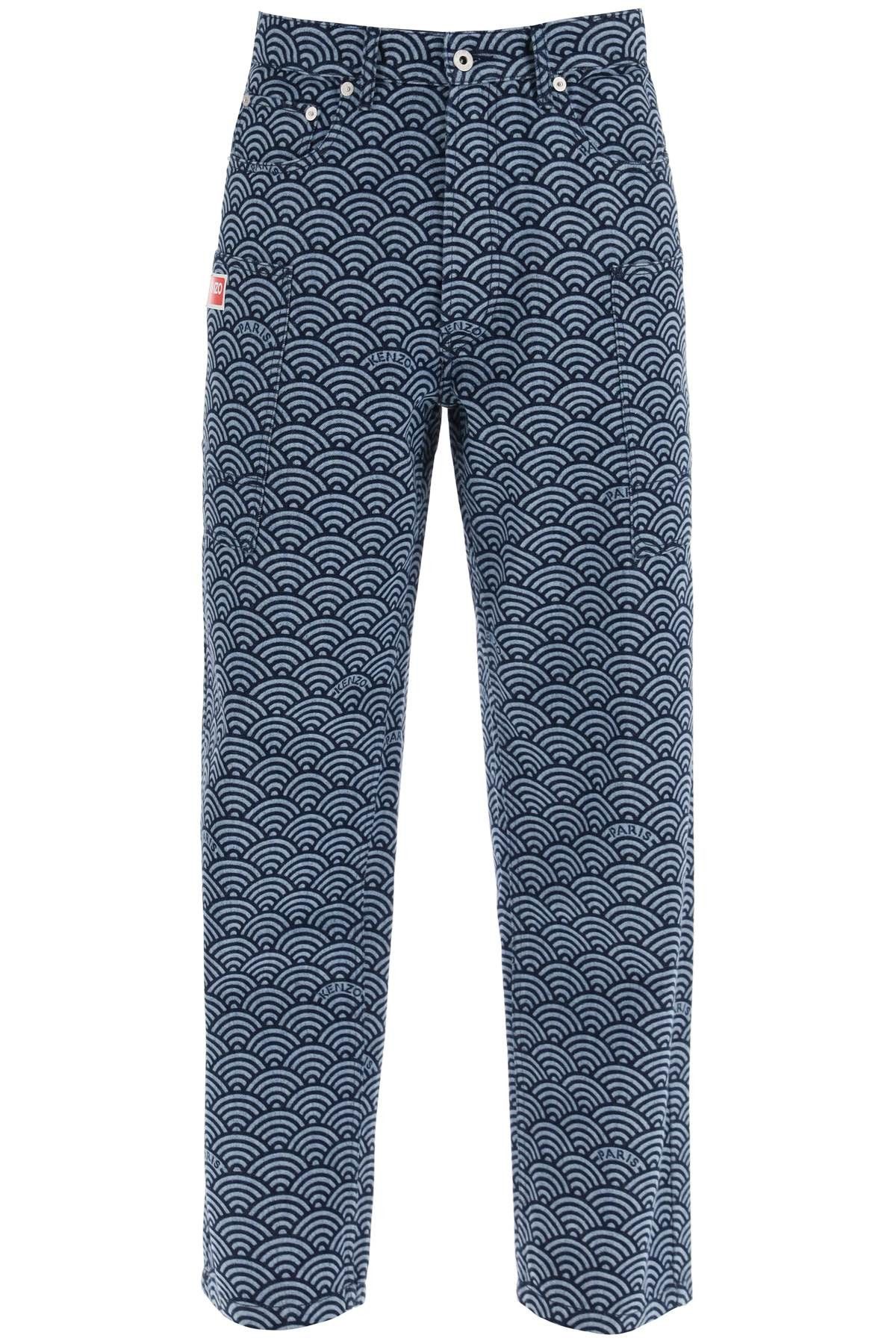 image of Kenzo Monkey Workwear Jeans With Seigaiha Print in Rinse Blue Denim, Men's (Size 31)