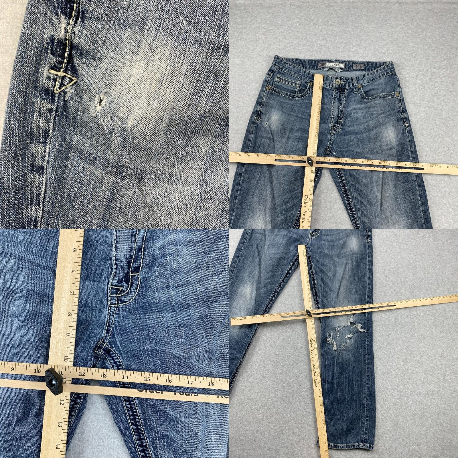 Vintage Buckle BKE Jake Jeans Mens 33R Blue Straight Distressed Denim Size US 33 - 8 Thumbnail