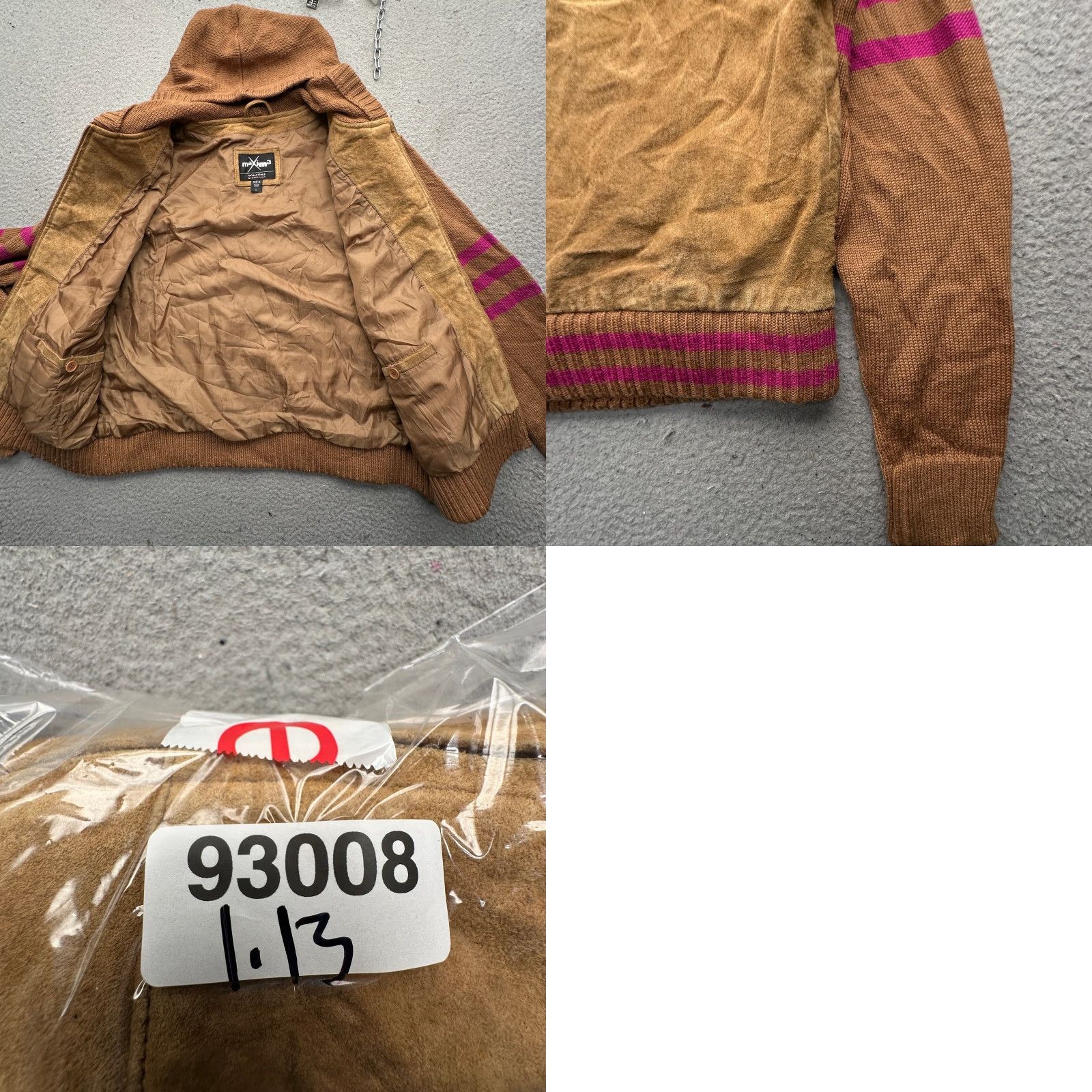 Vintage VINTAGE Maxima Wilsons Suede Leather Sweater Jacket Womens Large Brown Pink Hooded Full Zip Bomber Jacket Sizing L Size L / US 10 / IT 46 - 8 Thumbnail