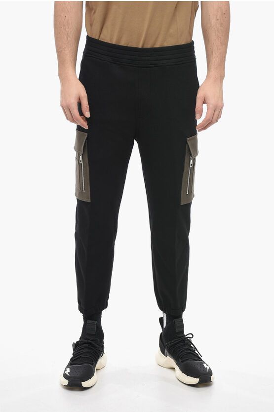 image of Neil Barrett Brushed Cotton Cargo Sweatpants With Contrasting Pockets in Black, Men's (Size 30)