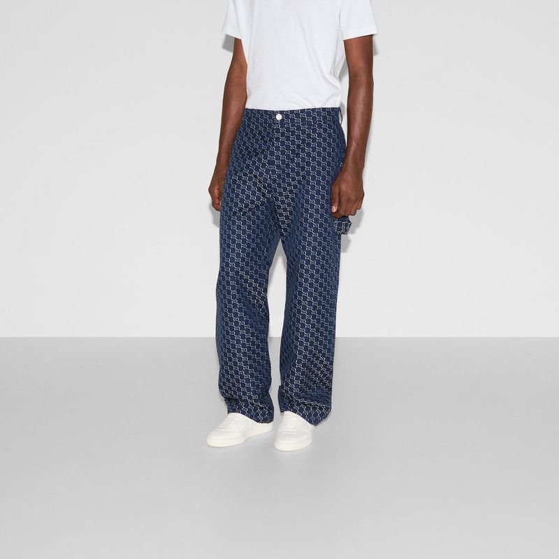 Gucci o1loc1c0226 814727 Cotton Jacquard Pant With GG Shadow Blue Size US 36 / EU 52 - 3 Thumbnail