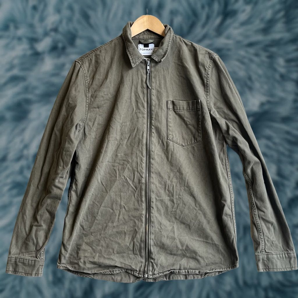 Topman TOPMAN Jacket Zip Up Cotton Olive Green L Overshirt Men Green Jacket Large Zip Up Overshirt Mens Size US L / EU 52-54 / 3 - 1 Thumbnail