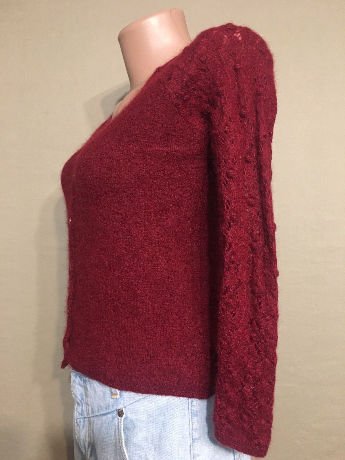 Sezane SÉZANE Mohair Alpaca Blend Cardigan Sweater Burgundy XS Size XS / US 0-2 / IT 36-38 - 3 Thumbnail