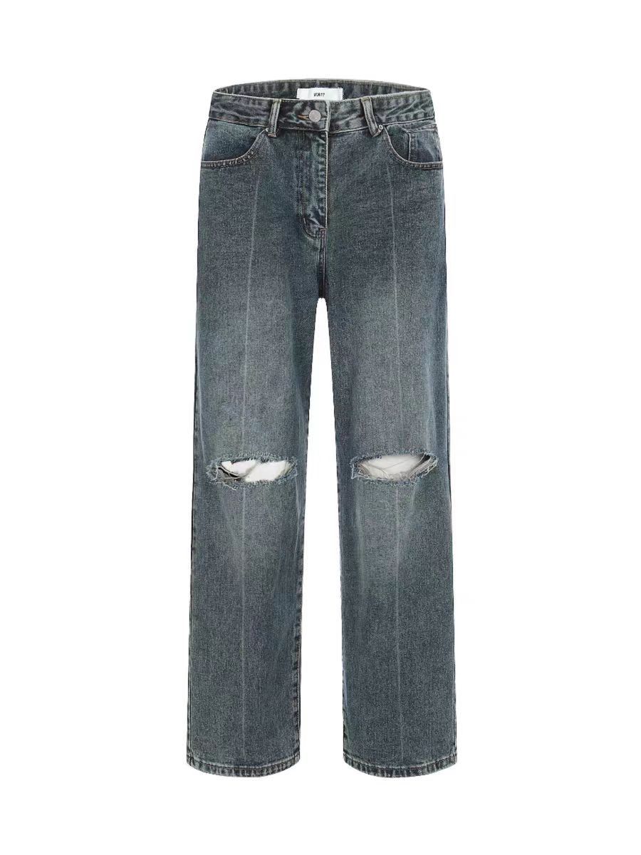 Japanese Brand × Jean Washed street baggy ripped knee jeans Size US 34 / EU 50 - 2 Thumbnail