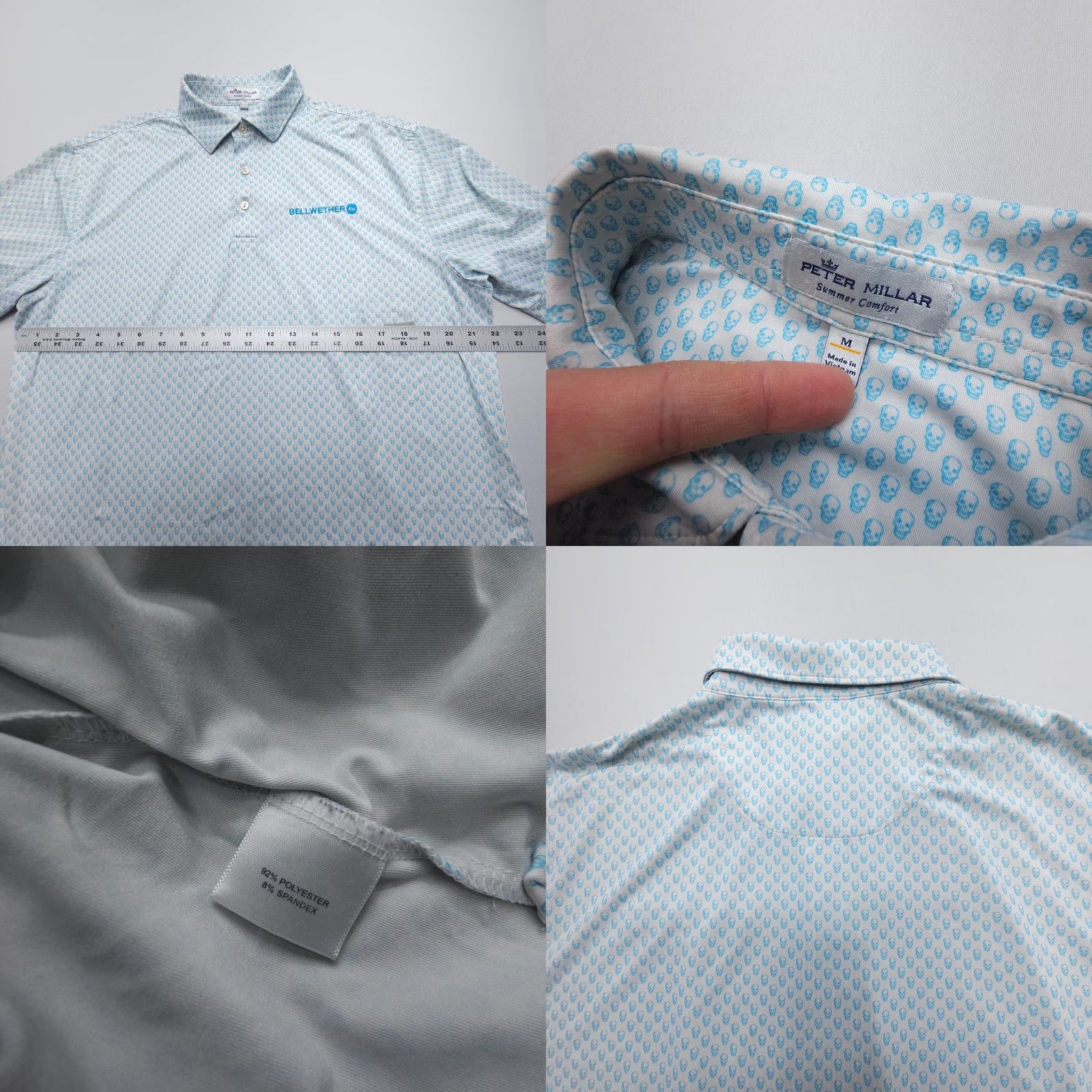 Peter Millar Peter Millar Summer Comfort Polo Mens M Blue Skull Print Stretch Geometric Short Sleeve Shirt Polo USA Capimum? Size US M / EU 48-50 / 2 - 8 Thumbnail