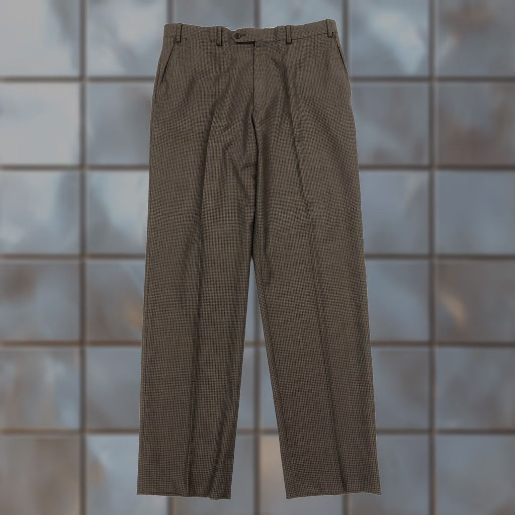 Hart Schaffner Marx Hart Schaffner Marx Men's Brown Plaid 100% Wool Dress Pants Flat Front 35x33 Regular Size US 35 - 1 Thumbnail