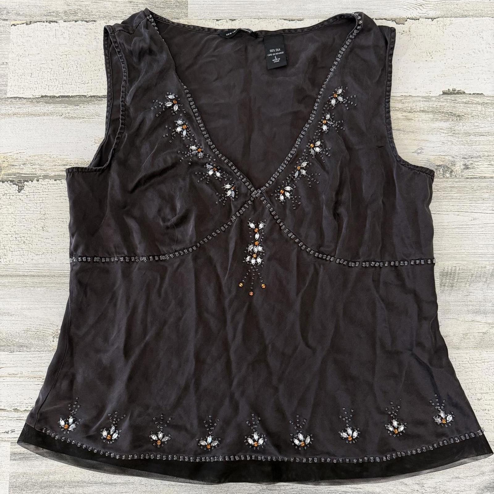 Designer Y2k Silk Rhinestone Fairy Bead Indie Boho Top Large Size L / US 10 / IT 46 - 2 Thumbnail
