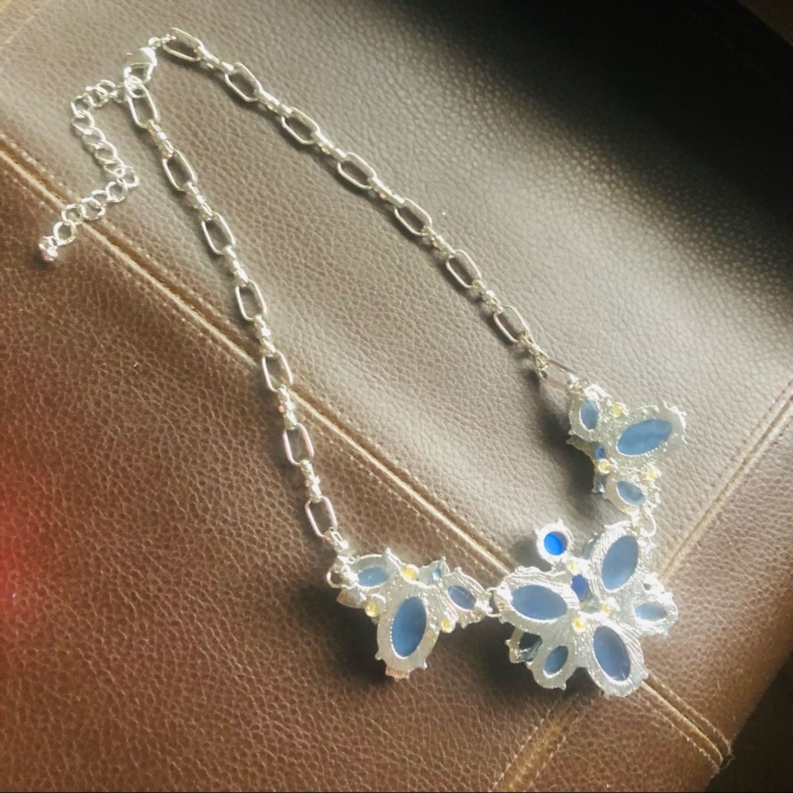 Jewelry Bold faceted blue glass gem link chain necklace Size ONE SIZE - 6 Thumbnail