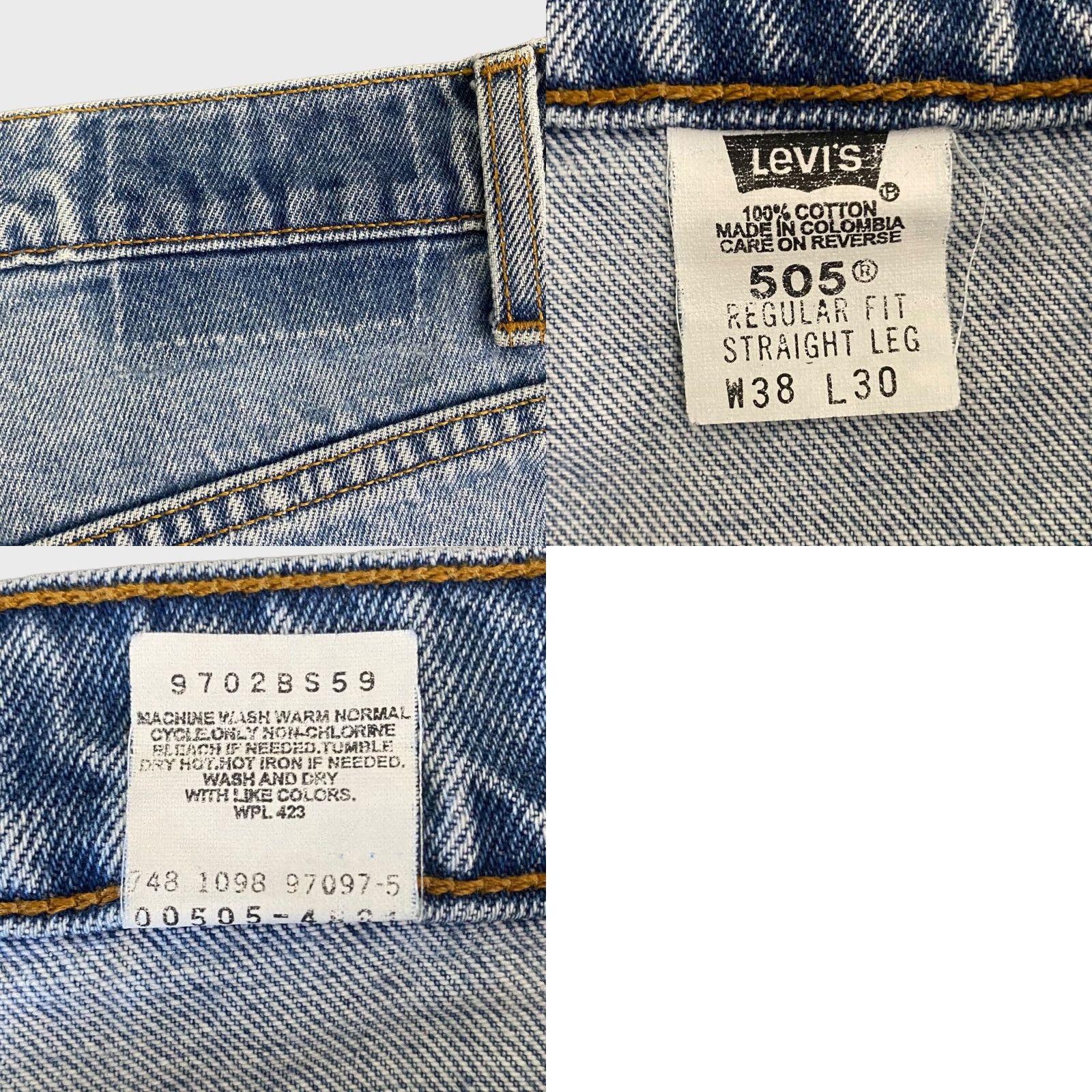Levi's VINTAGE Levi's 505 Jeans Mens 38X30 Blue Denim Straight Leg 5-Pocket Cotton Regular Fit 1998 Size US 38 / EU 54 - 8 Thumbnail