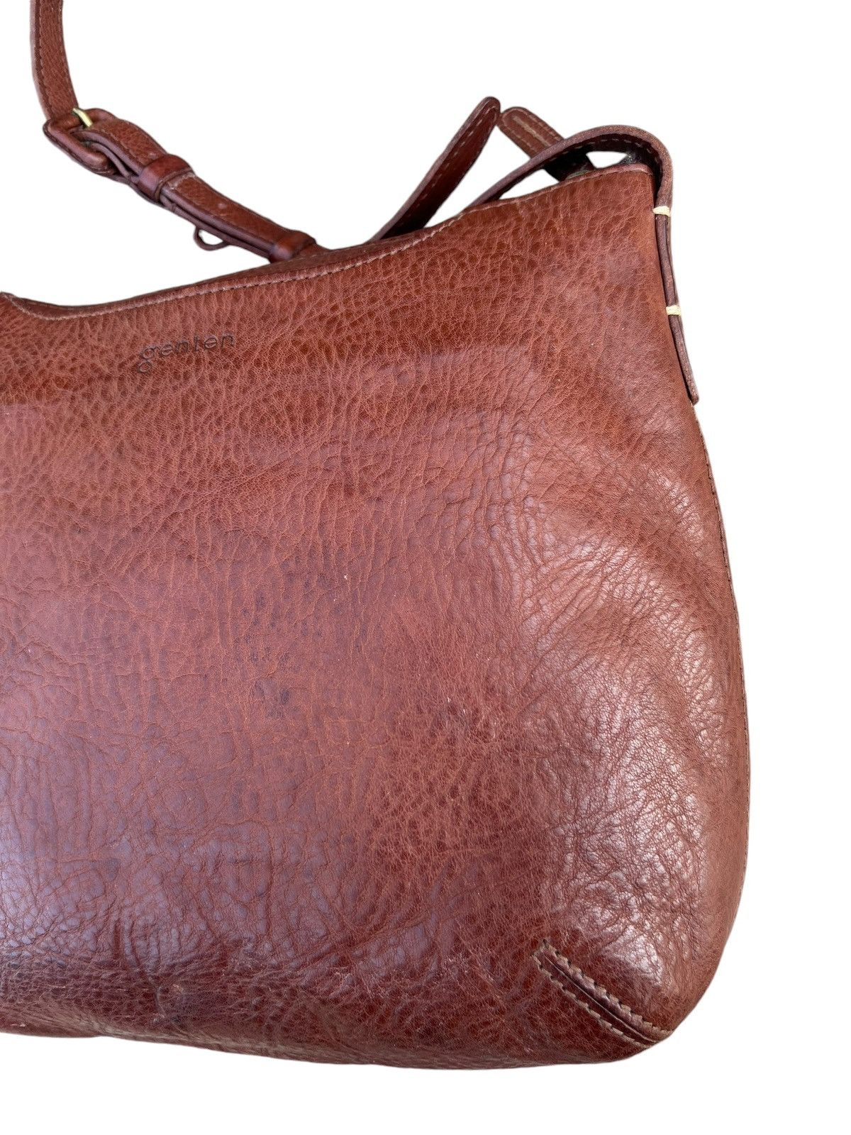 Leather Genten Japan Patina Brown Solid Leather Bag Sling Size ONE SIZE - 6 Thumbnail
