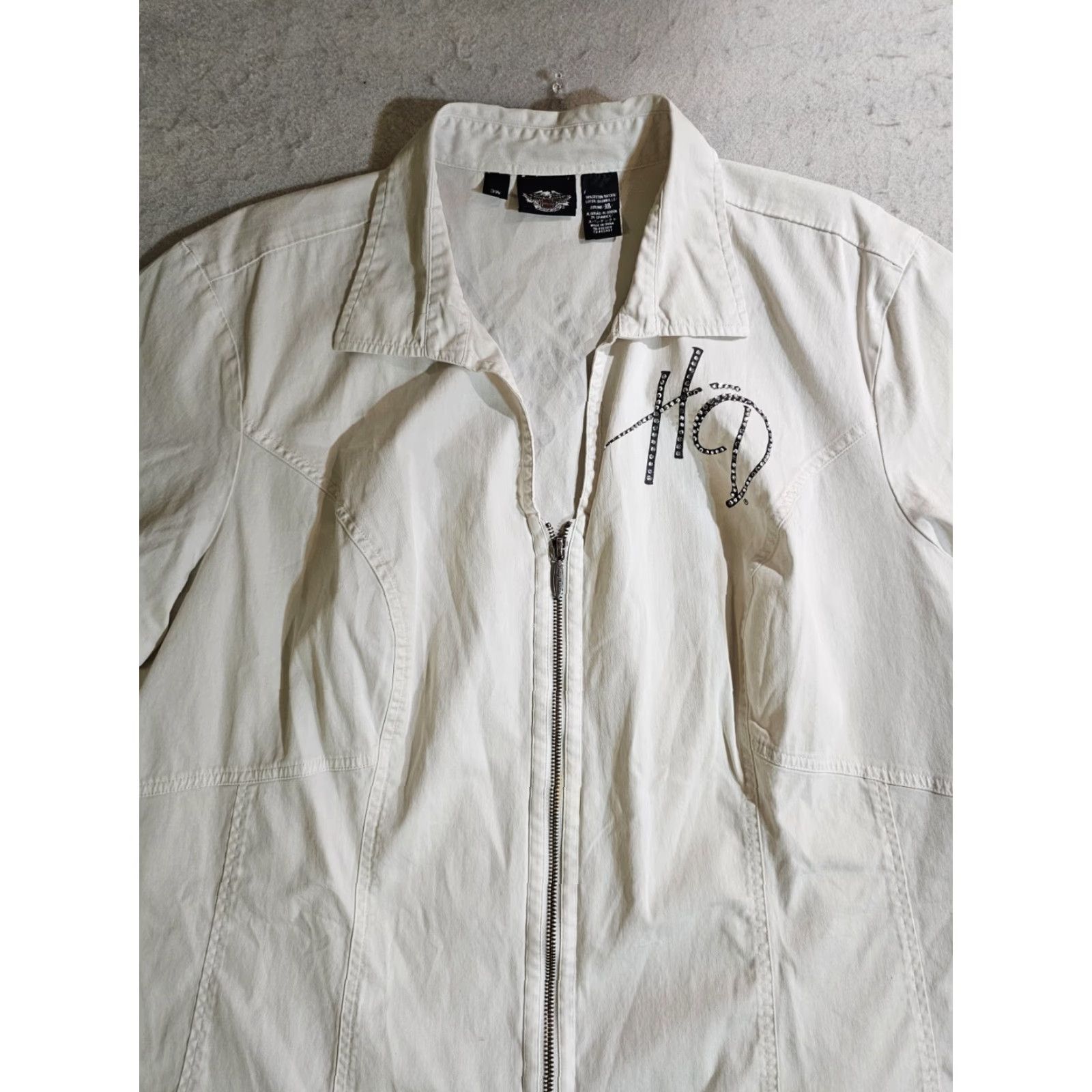 Harley Davidson Harley Davidson HD Embellished White Short Sleeve Full Zip Shirt Women's 3W Rhinestones Size XS / US 0-2 / IT 36-38 - 3 Thumbnail
