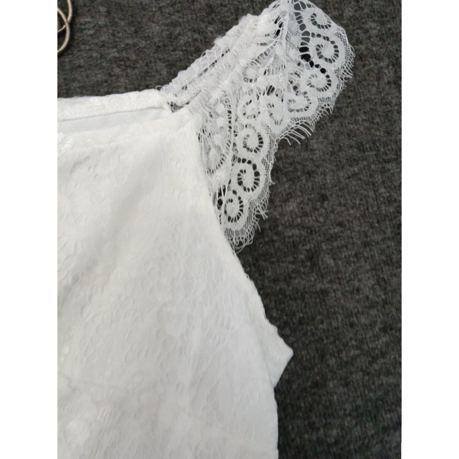 Vintage Allandwell White Lace Dress Women's Sleeveless Strap V-Neck Zip Knee Length Plus Size 2XL Party Cocktail Formal Summer Spring Size XXL / US 16-18 / IT 52-54 - 7 Thumbnail