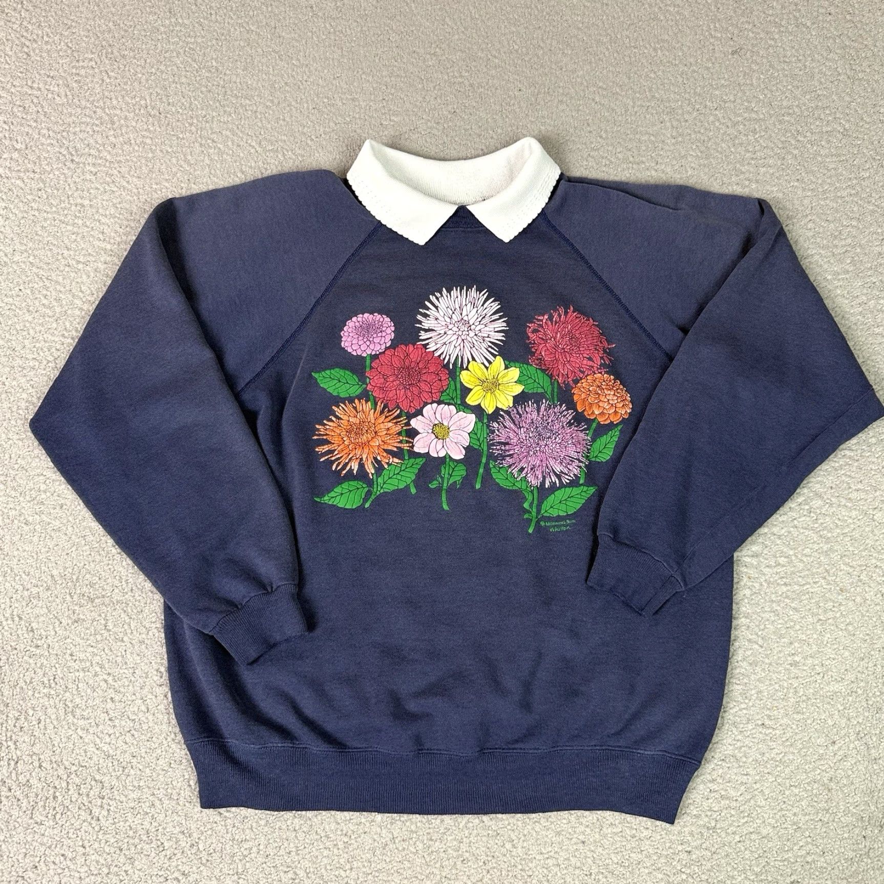 Vintage VINTAGE Morning Sun Floral Sweatshirt Adult L Blue 80s 90s Garden Hippie Retro Graphic Print Embroidered Crew Neck Pullover USA USA Proud Size L / US 10 / IT 46 - 2 Thumbnail