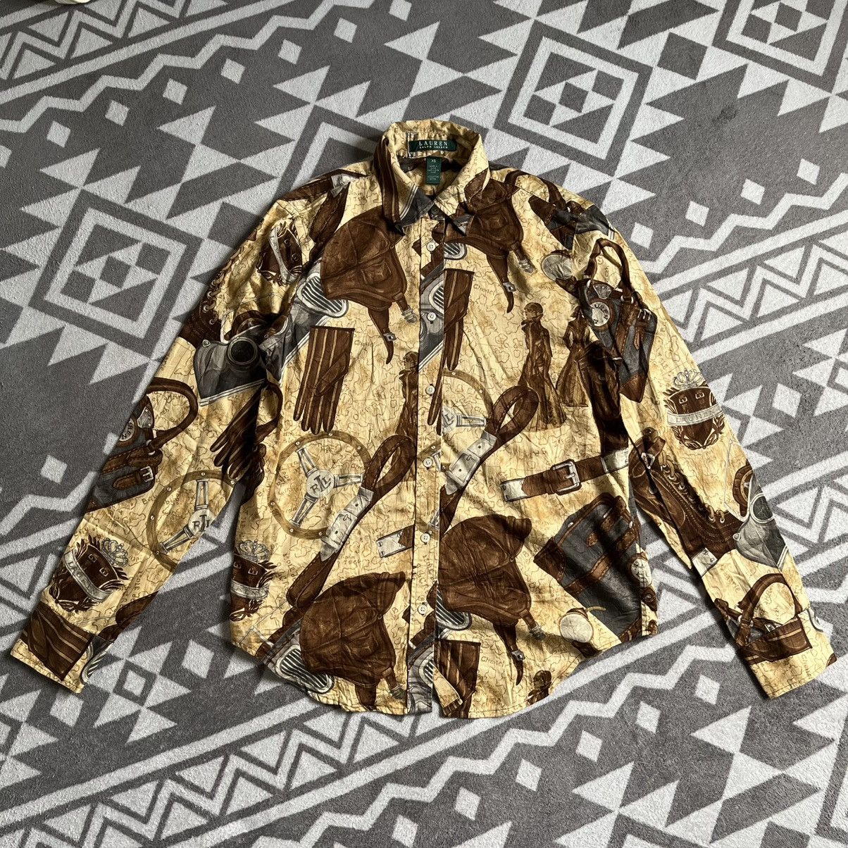 Ralph Lauren Vintage Lauren Ralph Lauren Equestrian Print Shirt – RARE Size XS / US 0-2 / IT 36-38 - 2 Thumbnail
