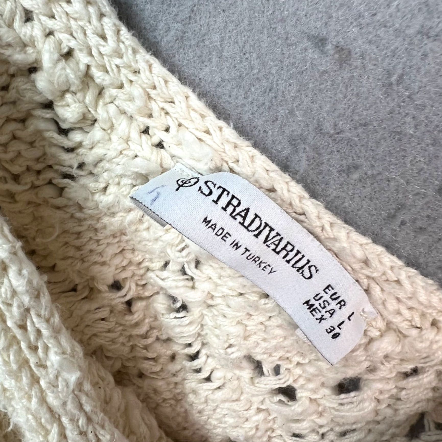 Stradivarius Stradivarius Tank Womens Large Beige Knit Crochet V-Neck Sleeveless Cotton Shirt Summer Casual Size L / US 10 / IT 46 - 3 Thumbnail