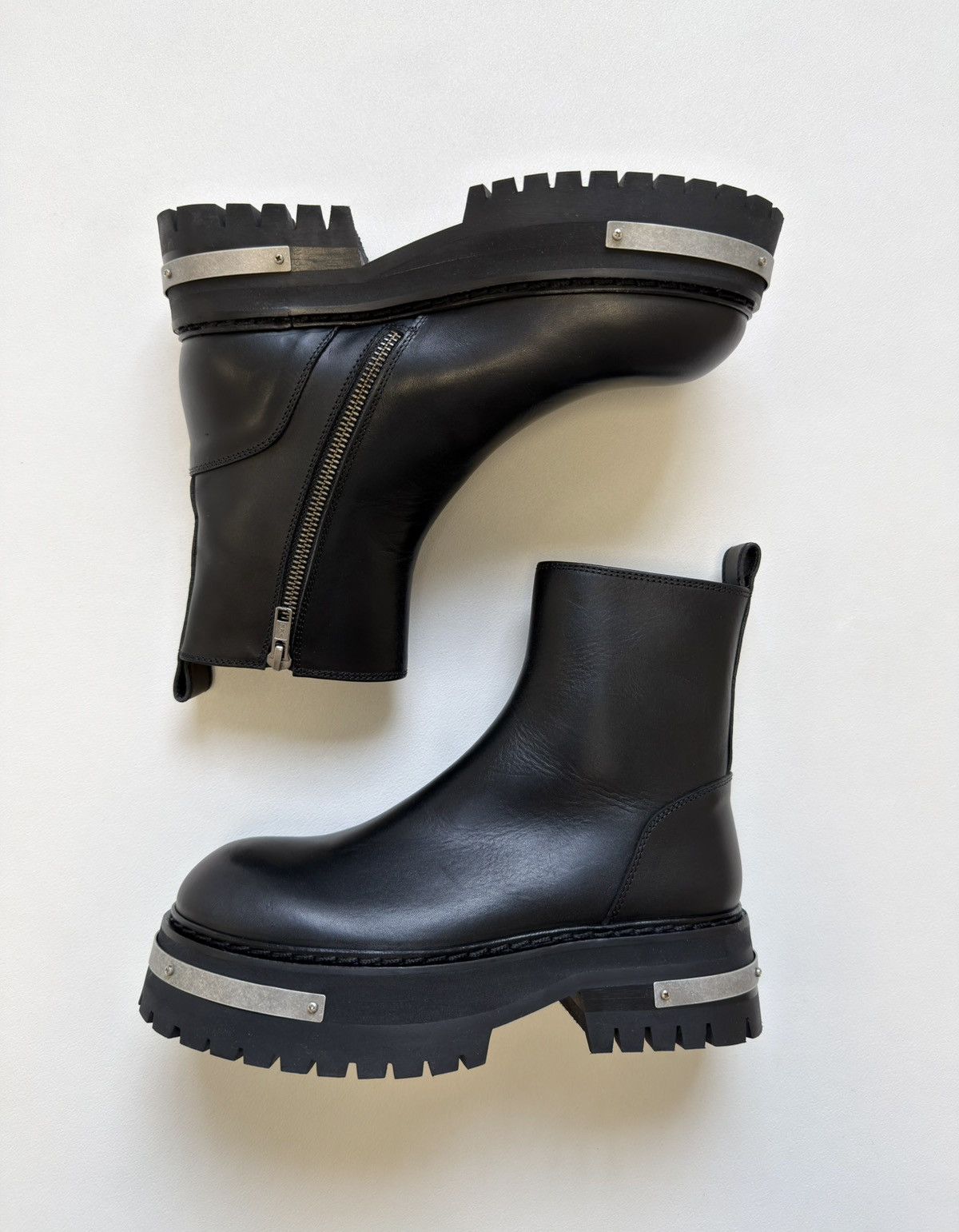 Ann Demeulemeester Metal Plaque Detail Black ‘Tucson’ Combat Boots Size US 6 / IT 36 - 21 Thumbnail