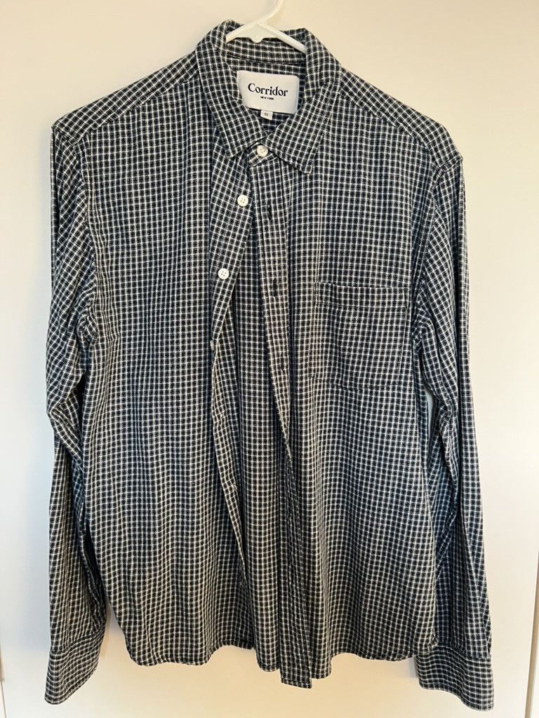 Corridor Navy Mini Check Long Sleeve Button Up Size US S / EU 44-46 / 1 - 1 Thumbnail