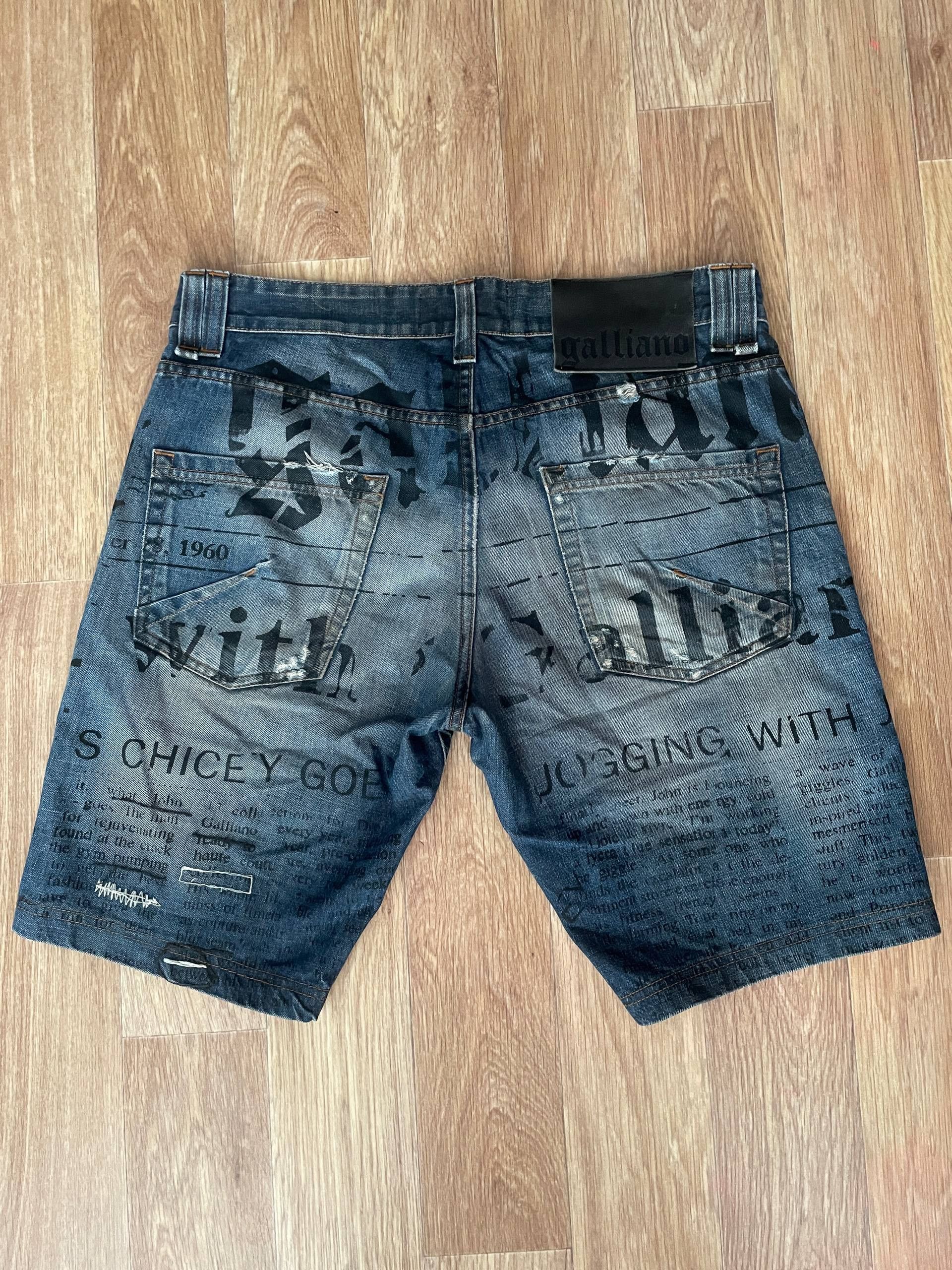 John Galliano John Galliano Newspaper Print Denim Shorts Size US 33 - 5 Thumbnail