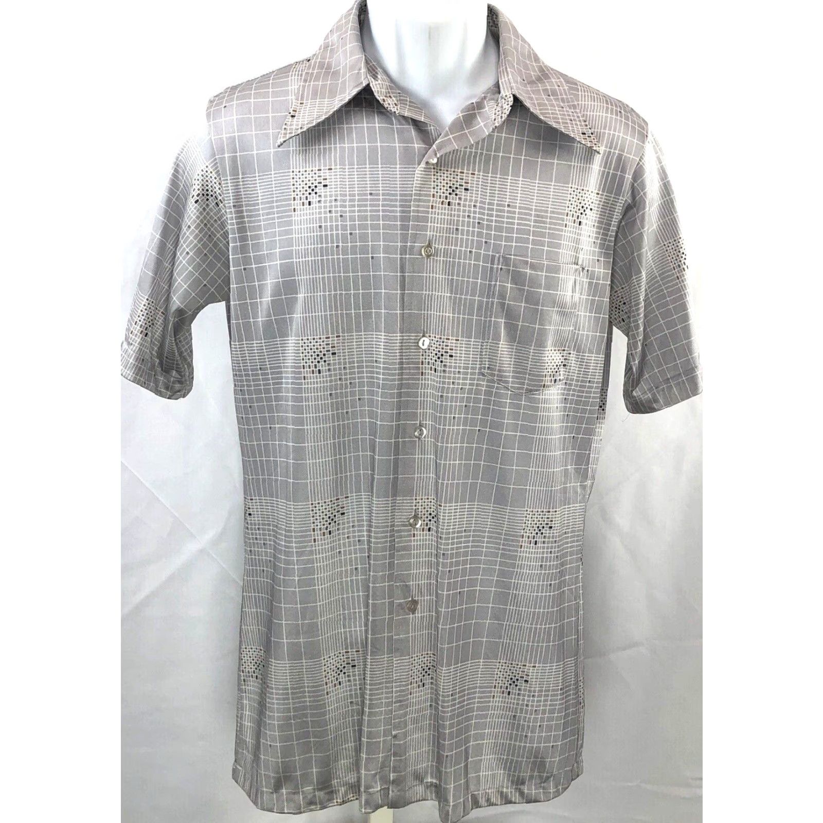 Etro VINTAGE Chemise ButtonUp Shirt M Gray Geo Silky point collar Retro 70s Disco Shirt Mens Size US M / EU 48-50 / 2 - 2 Thumbnail
