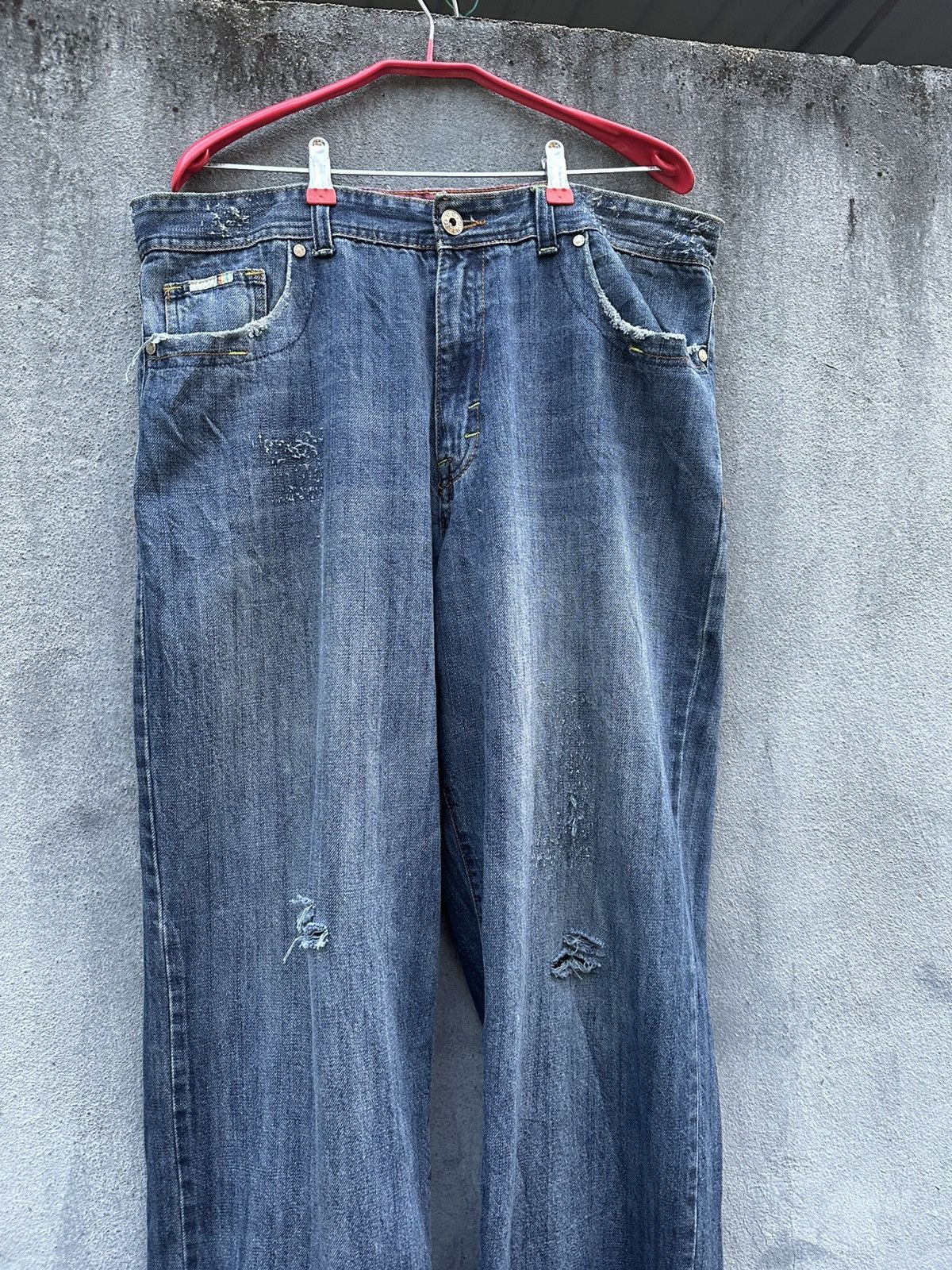 Indigo 👹Vintage Indigo Distressed Oversized Baggy Jeans Size US 36 / EU 52 - 6 Thumbnail