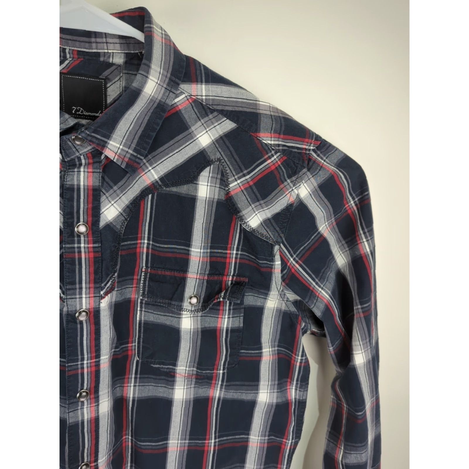 Vintage 7 Diamonds Mens XL Pearl Snap Western Shirt Long Sleeve Black Plaid Embroidered Size US XL / EU 56 / 4 - 7 Thumbnail